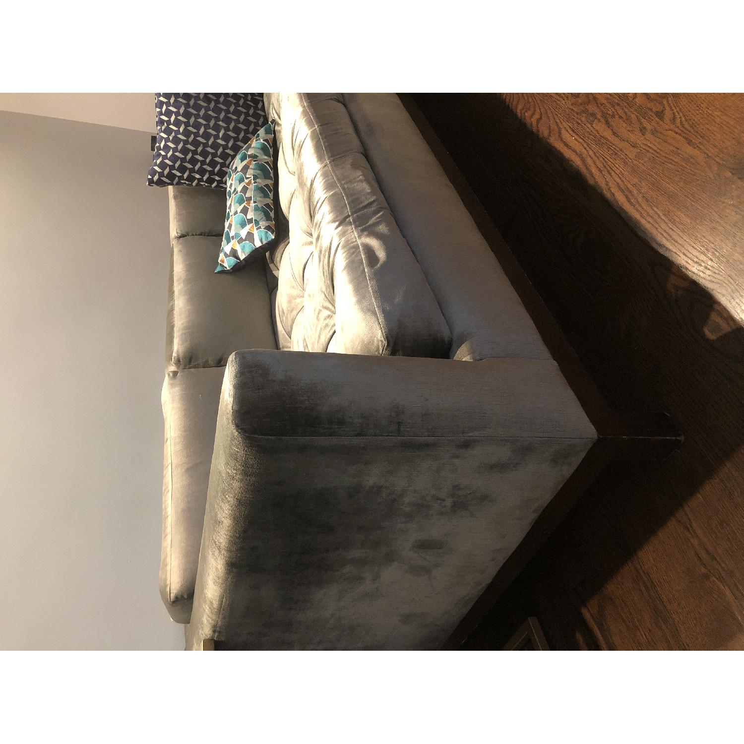 Grey Silver Tufted Velvet Sofa - image-3