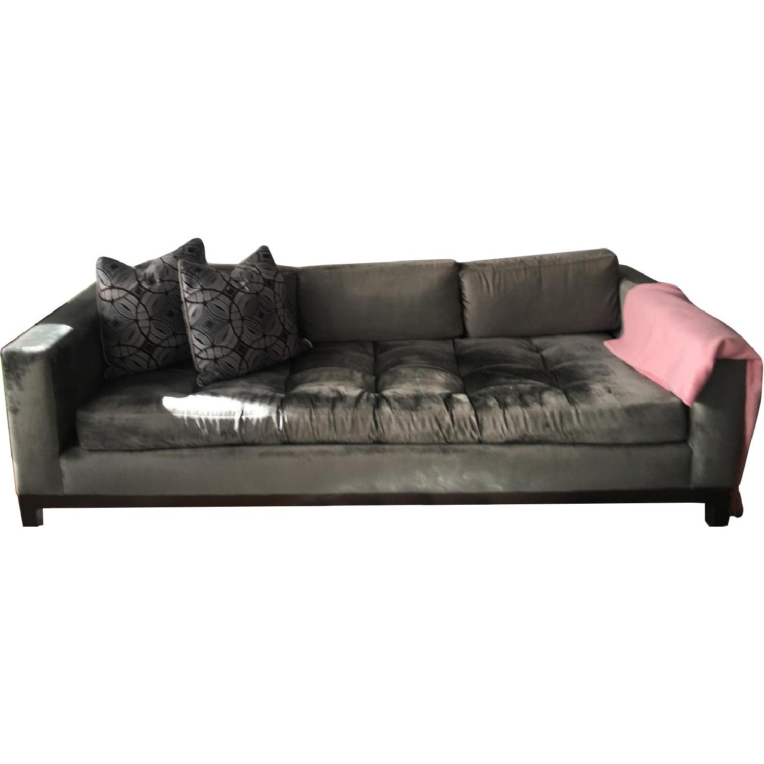 Grey Silver Tufted Velvet Sofa - image-0