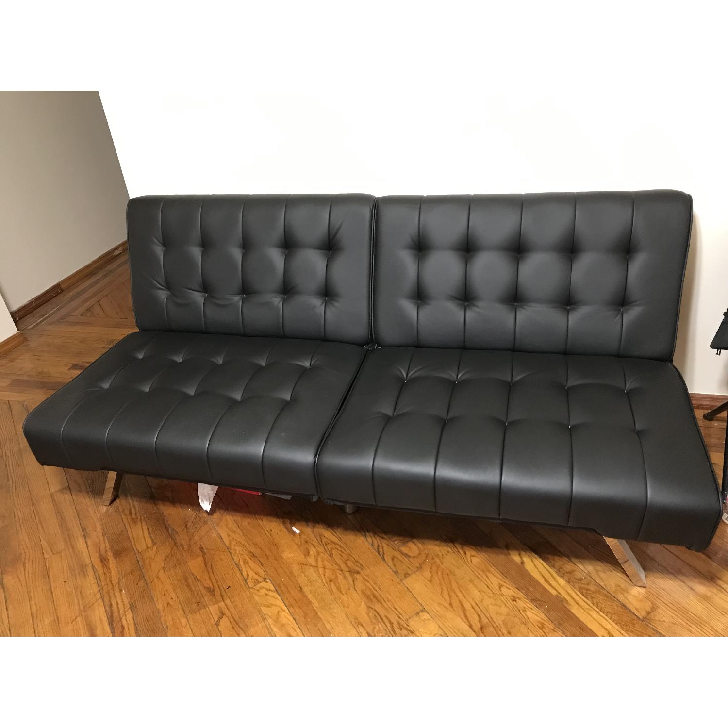 DHP Emily Black Faux Leather Convertible Futon - image-1