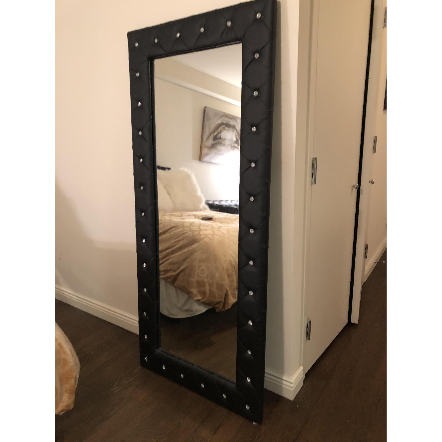 Silver Orchid Porten Black Crystal Tufted Floor Mirror - image-1