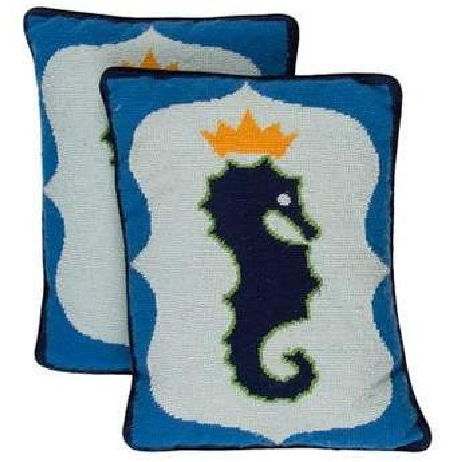 Jonathan Adler Needlepoint Seahorse Pillows AptDeco