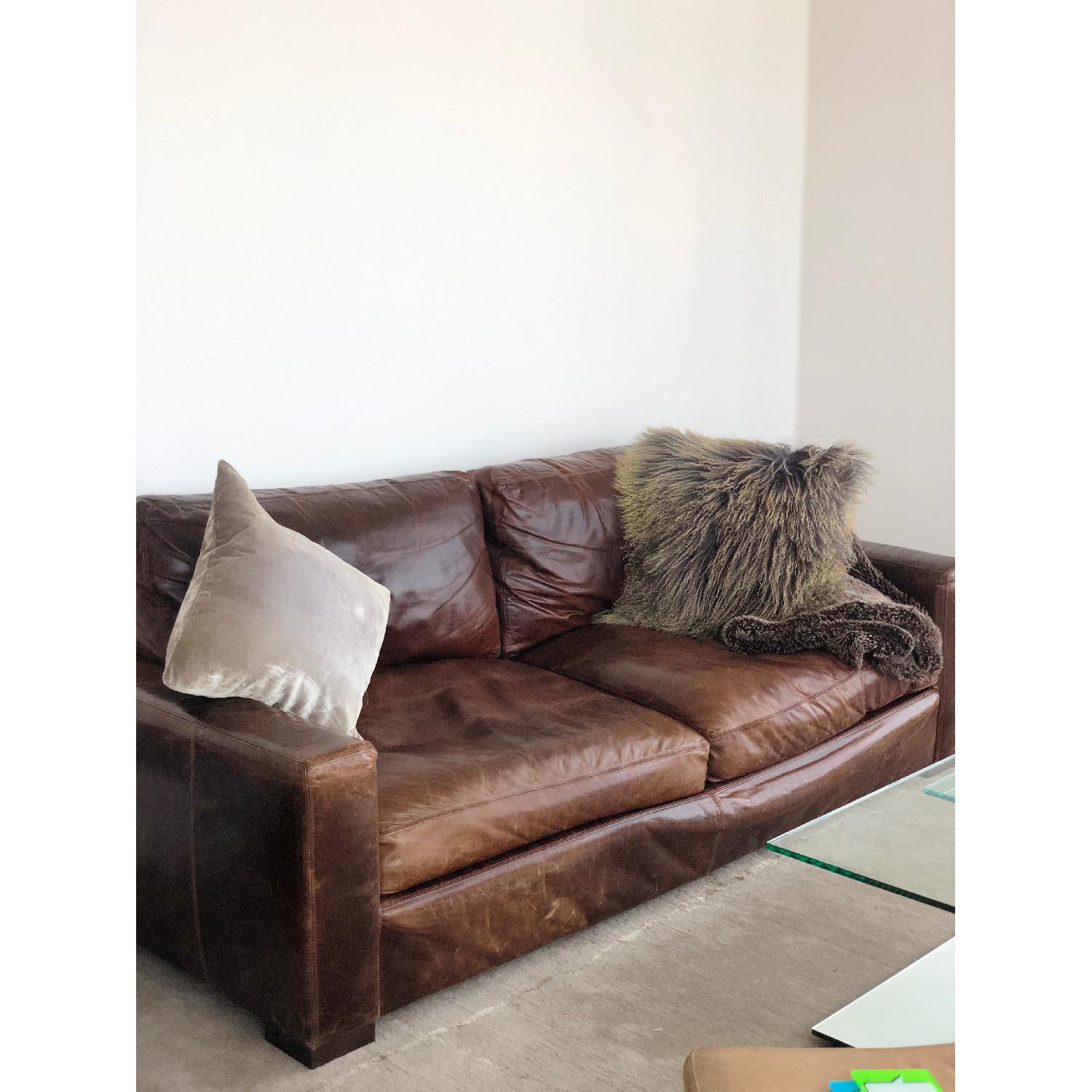 Restoration Hardware Maxwell Brown Leather Sofa - image-1