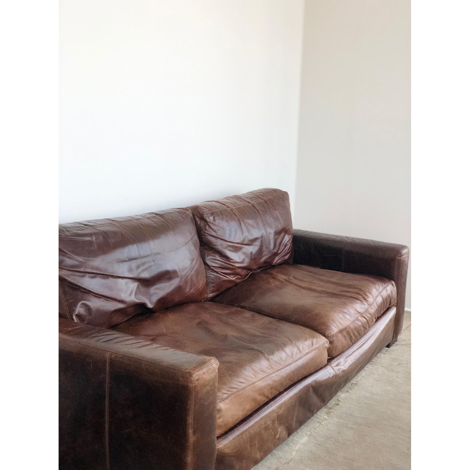 Restoration Hardware Maxwell Brown Leather Sofa - image-2