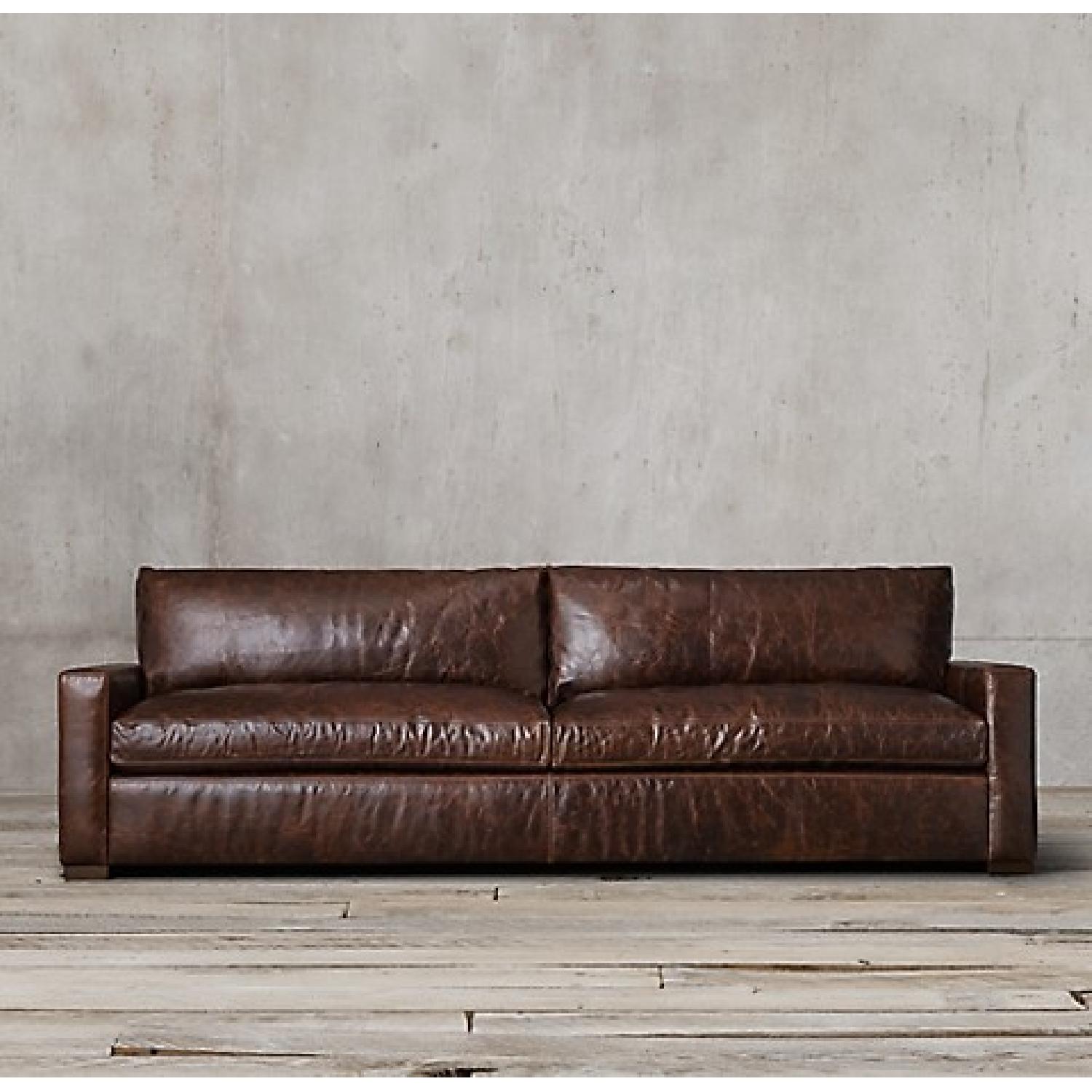 Restoration Hardware Maxwell Brown Leather Sofa - image-5