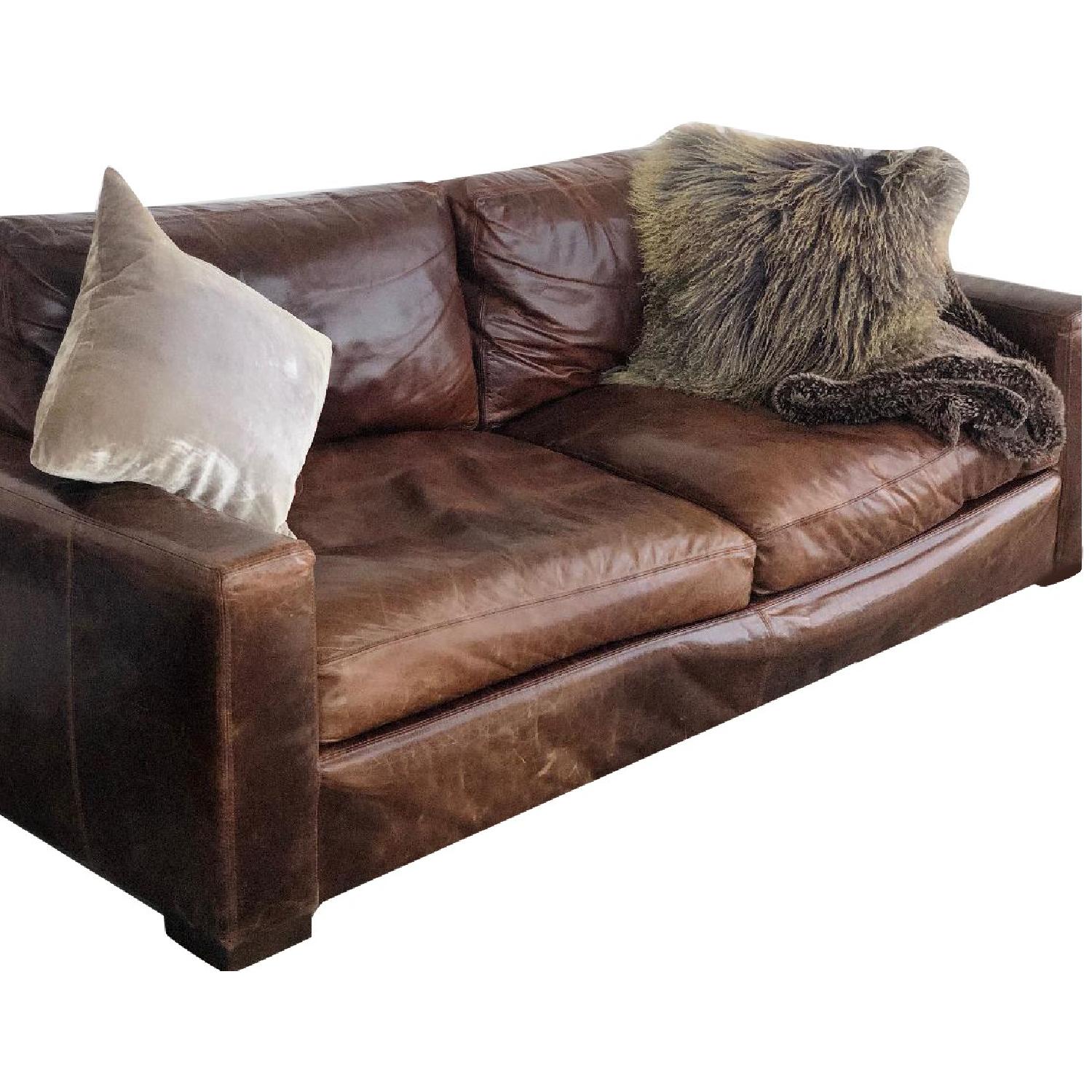 Restoration Hardware Maxwell Brown Leather Sofa - image-0