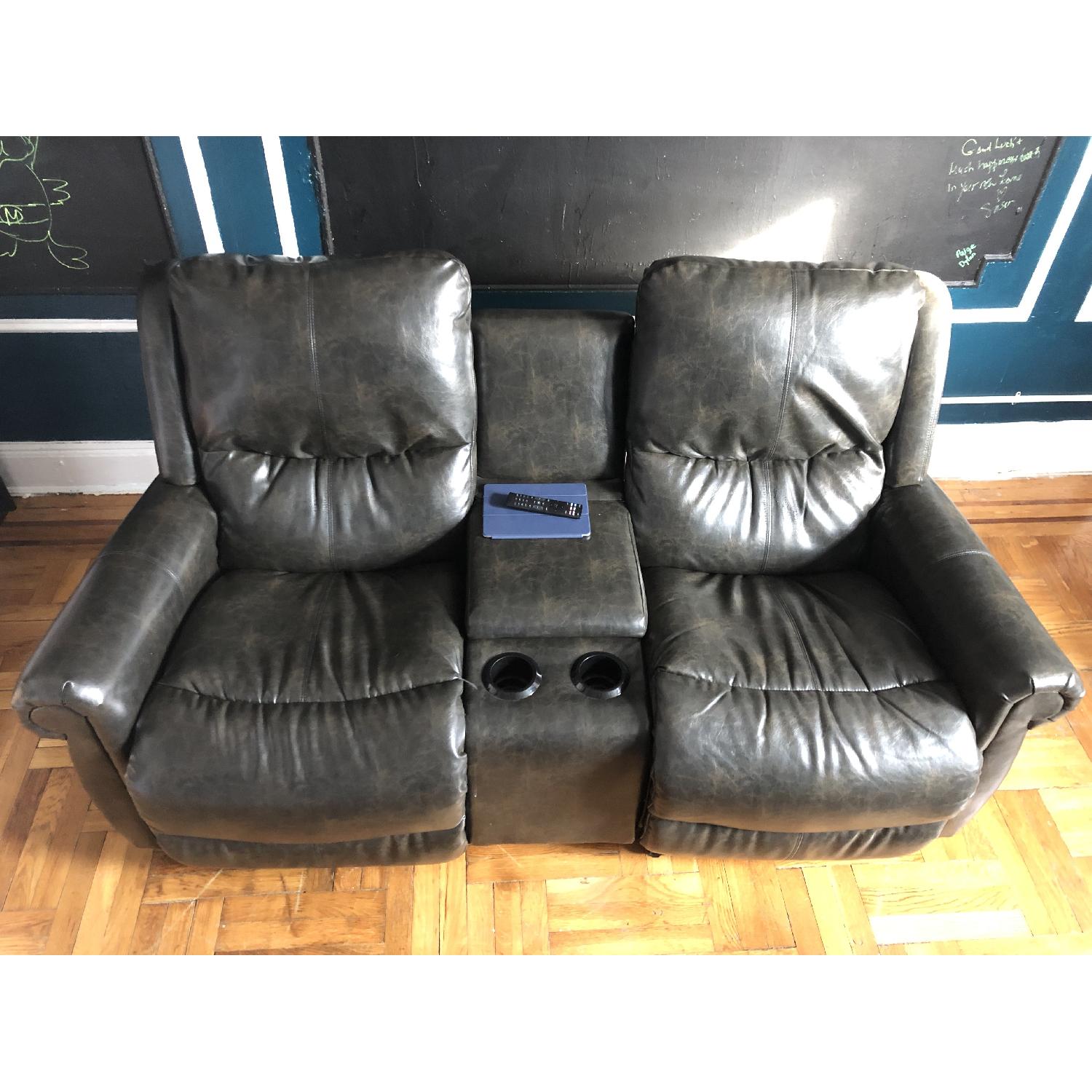 La-Z-Boy Custom Leather Recliner Sofa w/ Light Up Cup Holder - image-1
