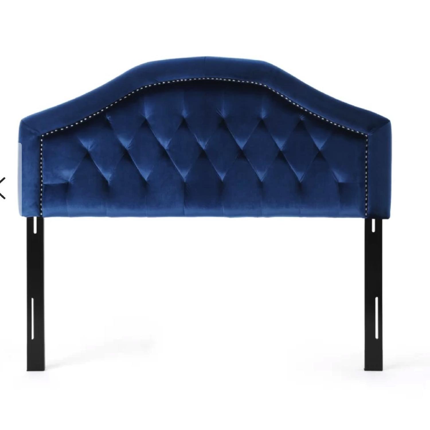 Grovelane Navy Blue Velvet Upholstered Panel Queen Headboard - image-0