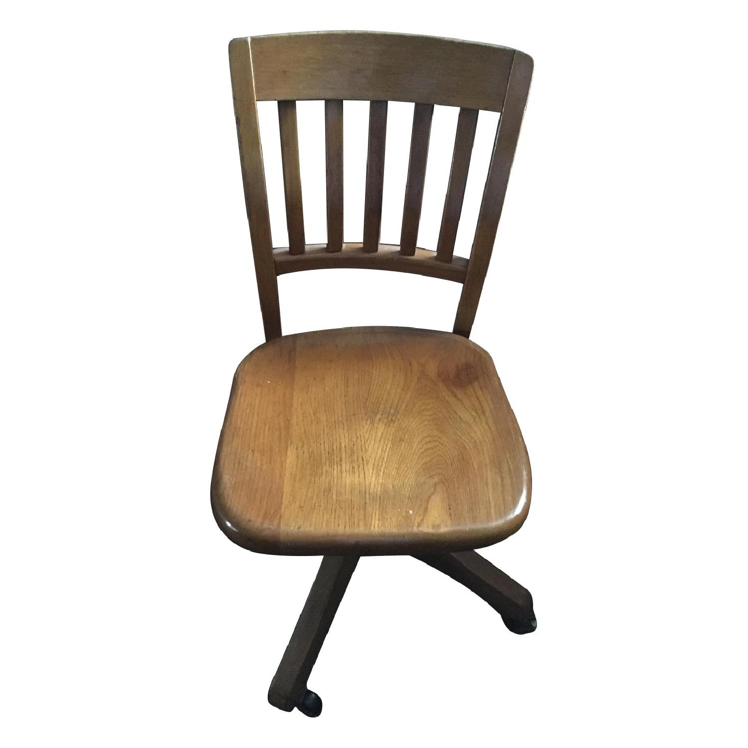 Vintage Solid Oak Swivel Adjustable Desk Chair AptDeco