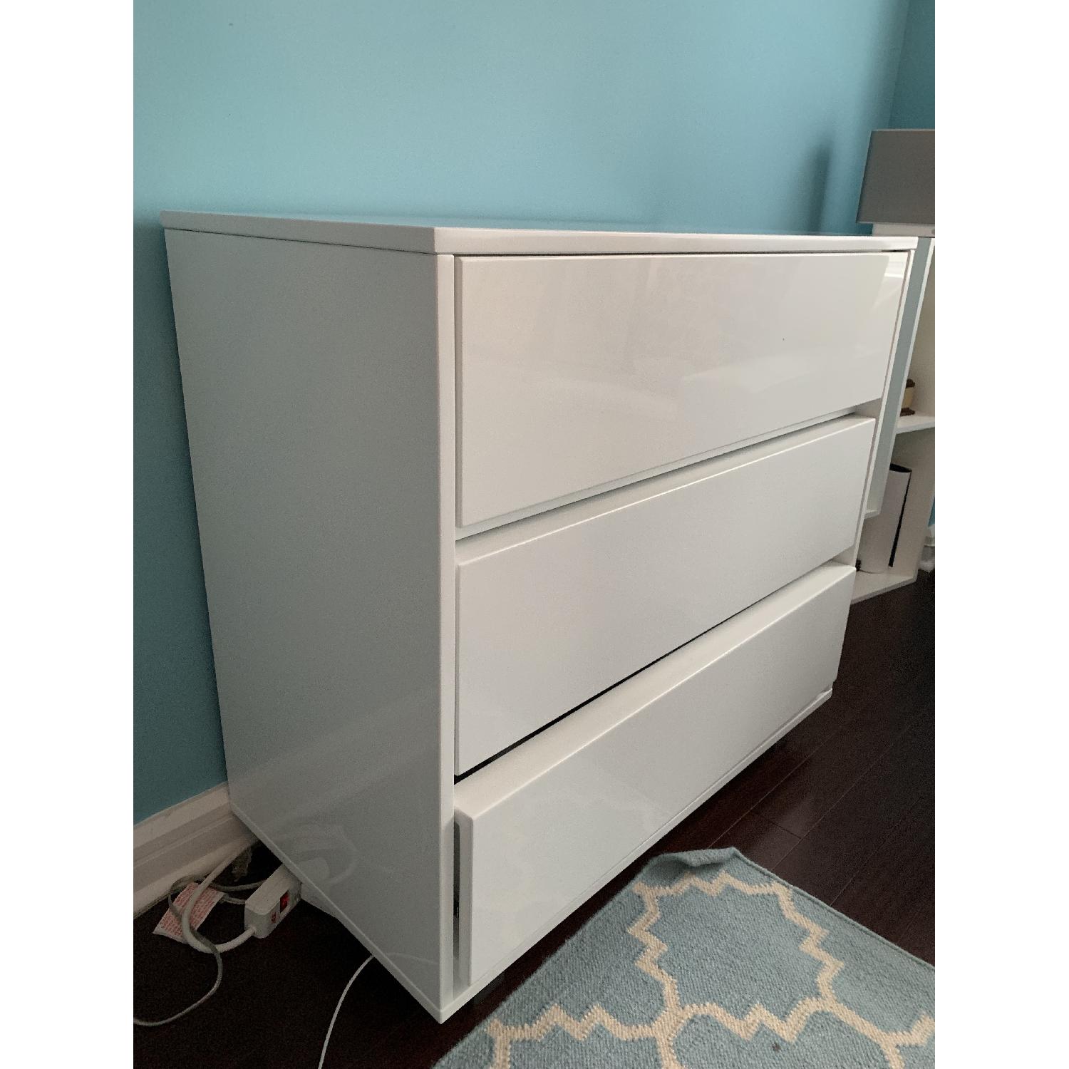 CB2 White Lacquer 3 Drawer Dresser AptDeco
