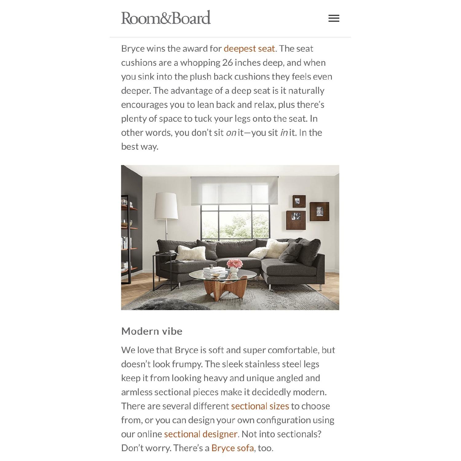 Room & Board Bryce Angled Chaise Sectional Sofa - image-2