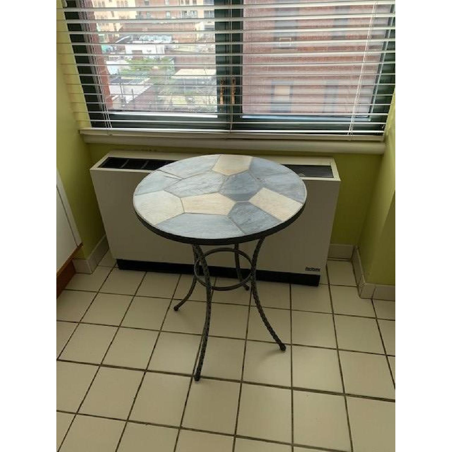 Pier 1 Stone Top Round Side Table w/ Metal Base - image-1