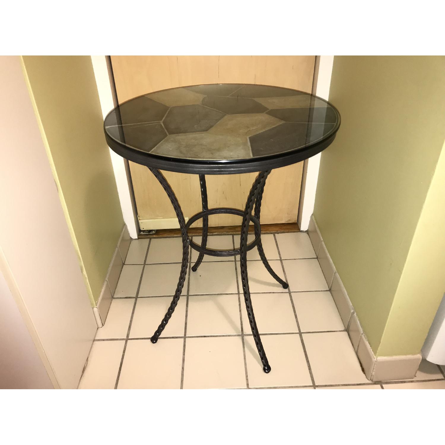 Pier 1 Stone Top Round Side Table w/ Metal Base - image-2