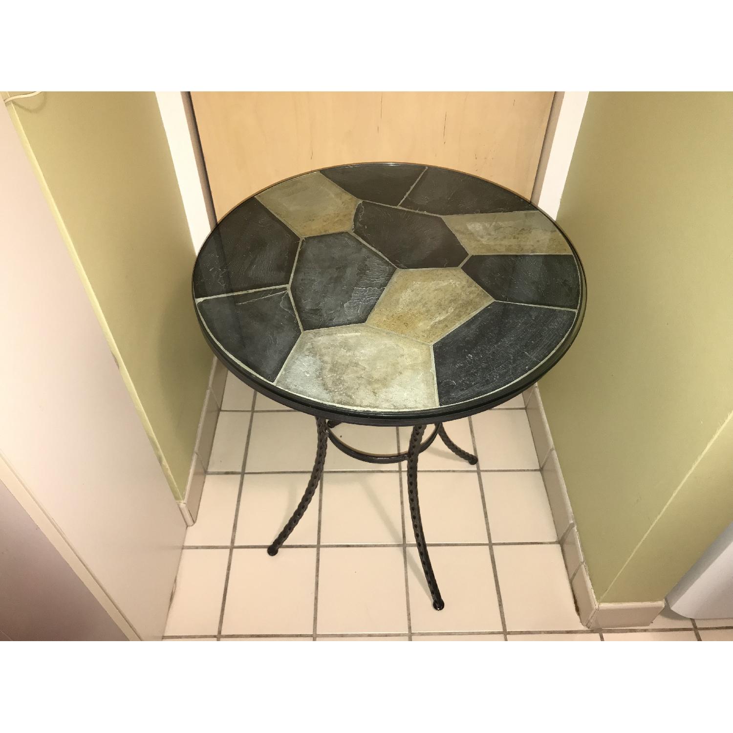 Pier 1 Stone Top Round Side Table w/ Metal Base - image-3