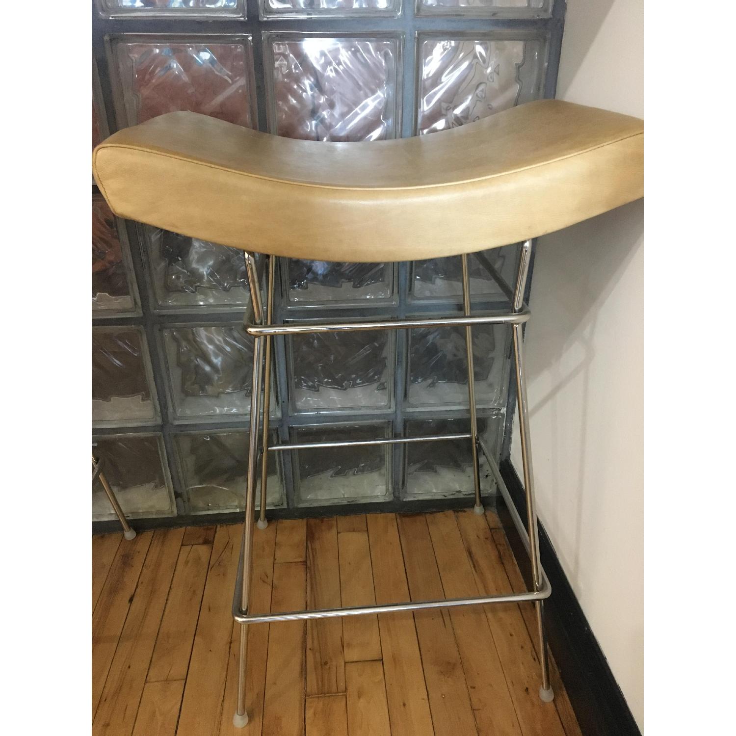 Beige Leather & Chrome Bar Stools - image-1