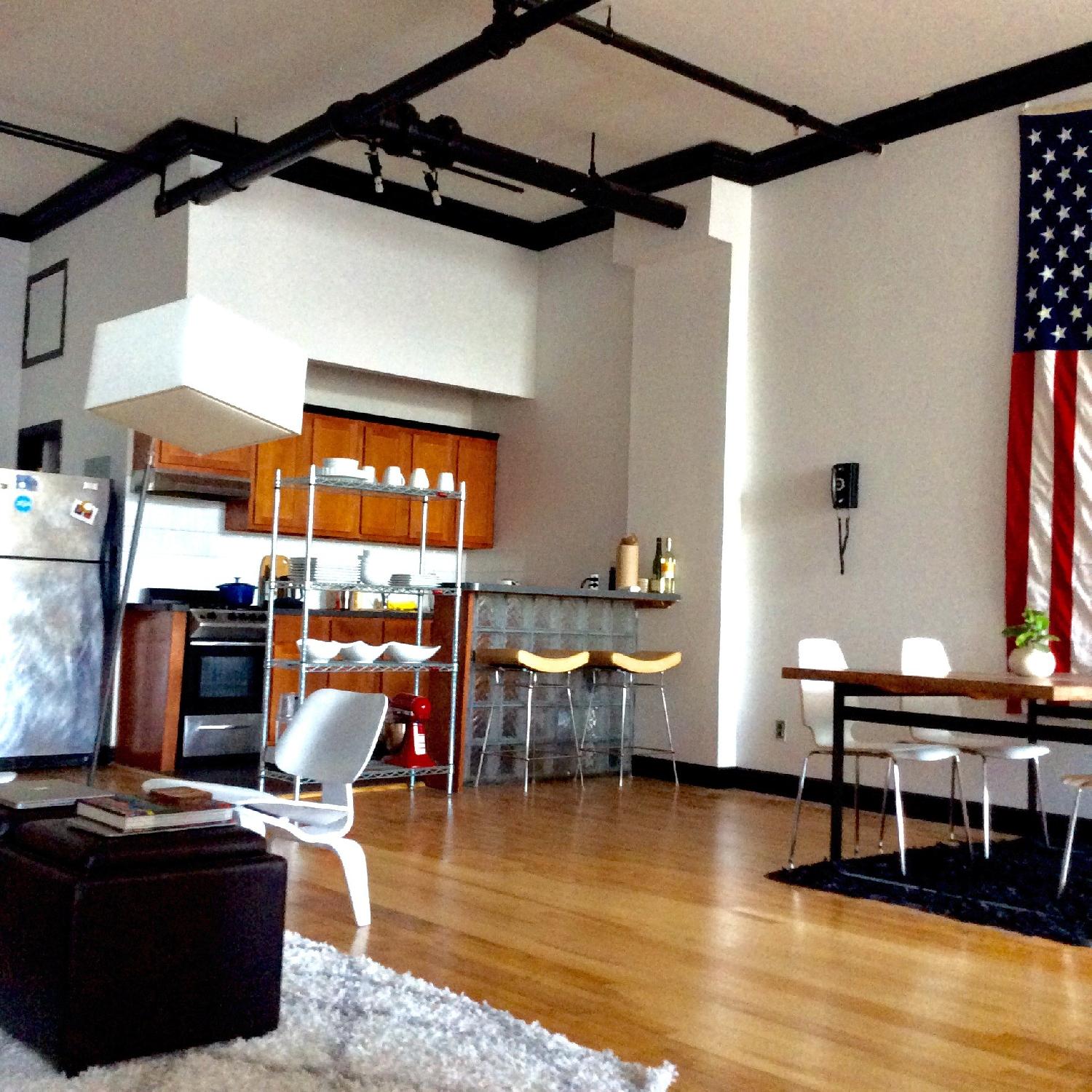 Beige Leather & Chrome Bar Stools - image-2