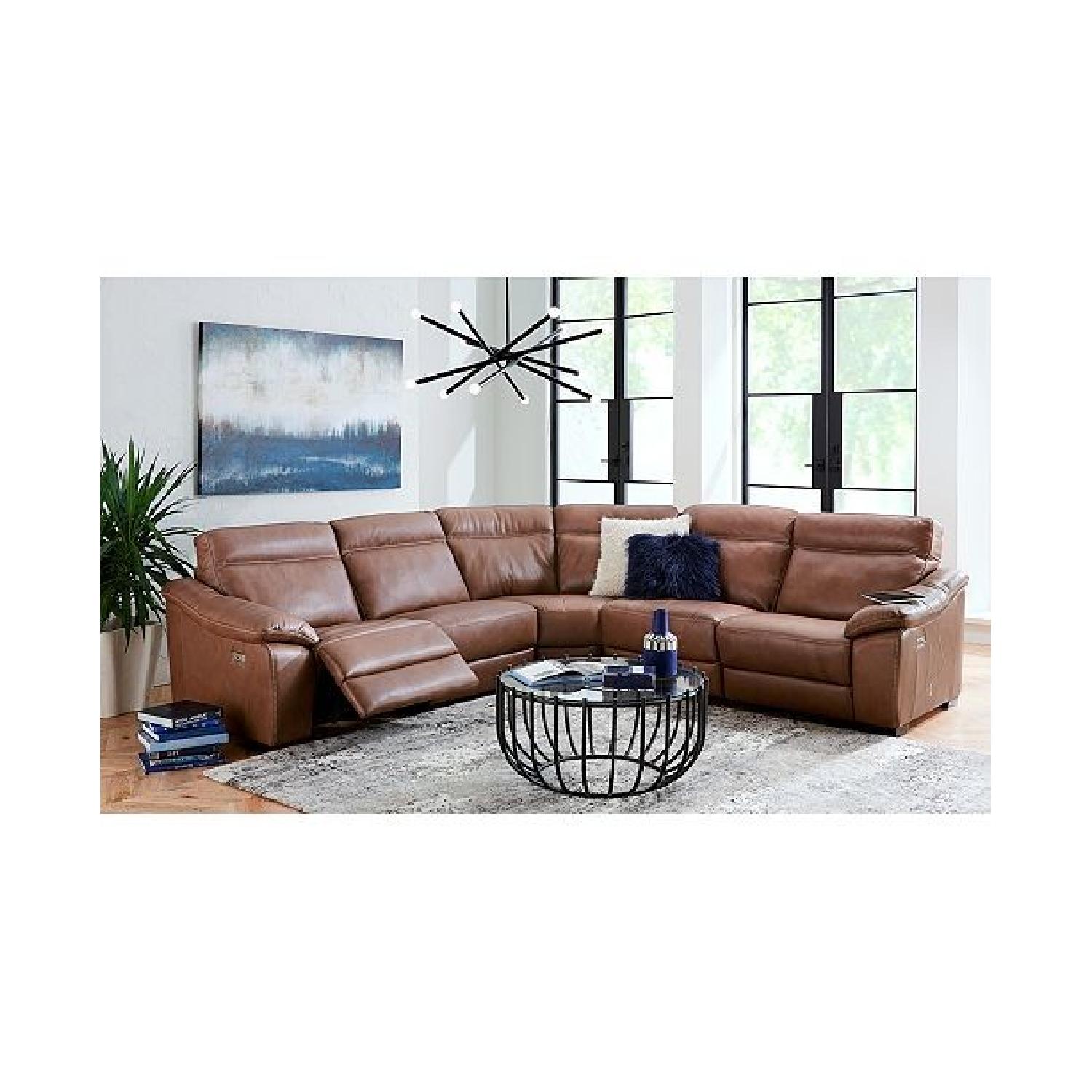 Macy's Leather Sectional Sofa w/ 3 Power Recliners - image-3