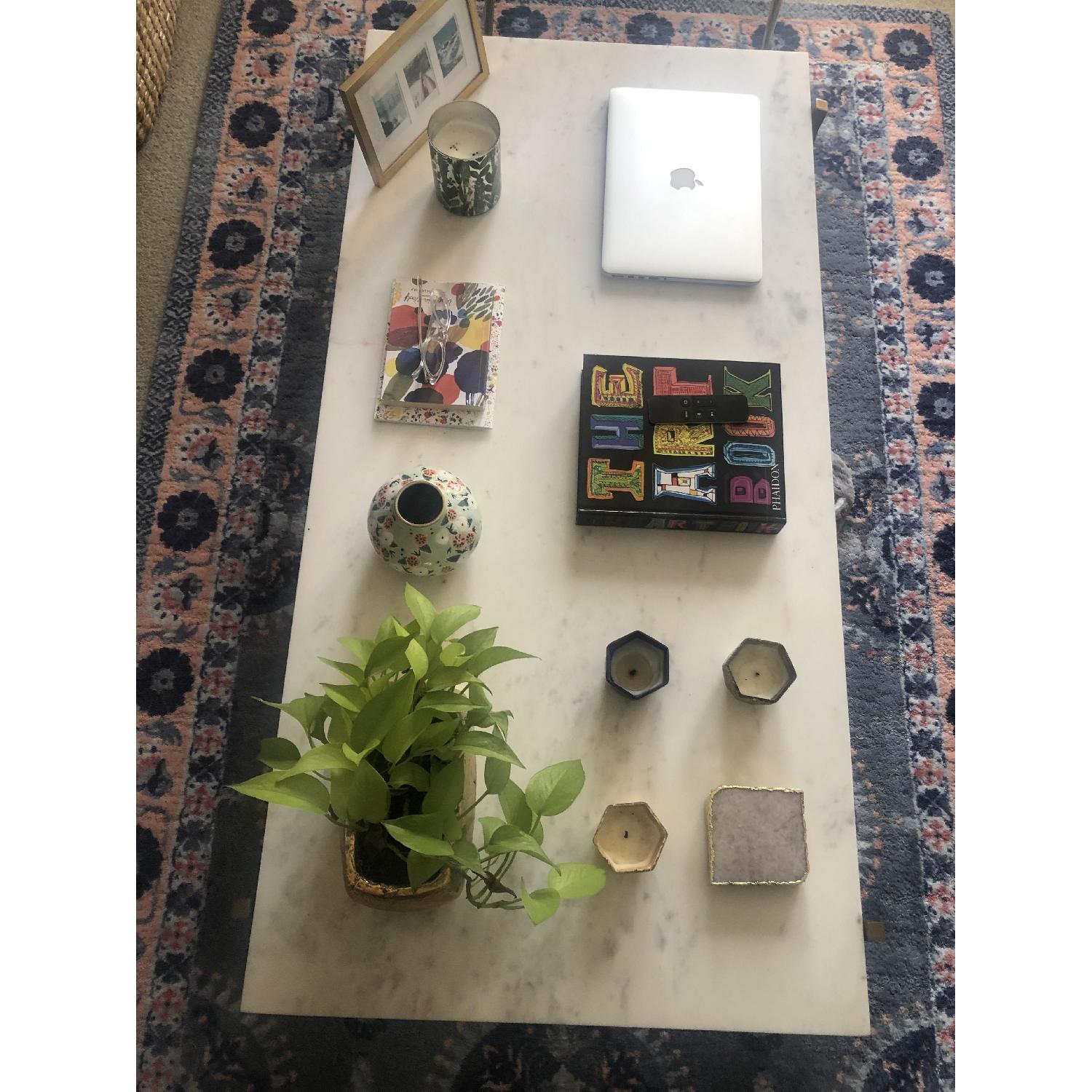 CB2 Large Slab Marble Coffee Table w/ Brass Base - image-2