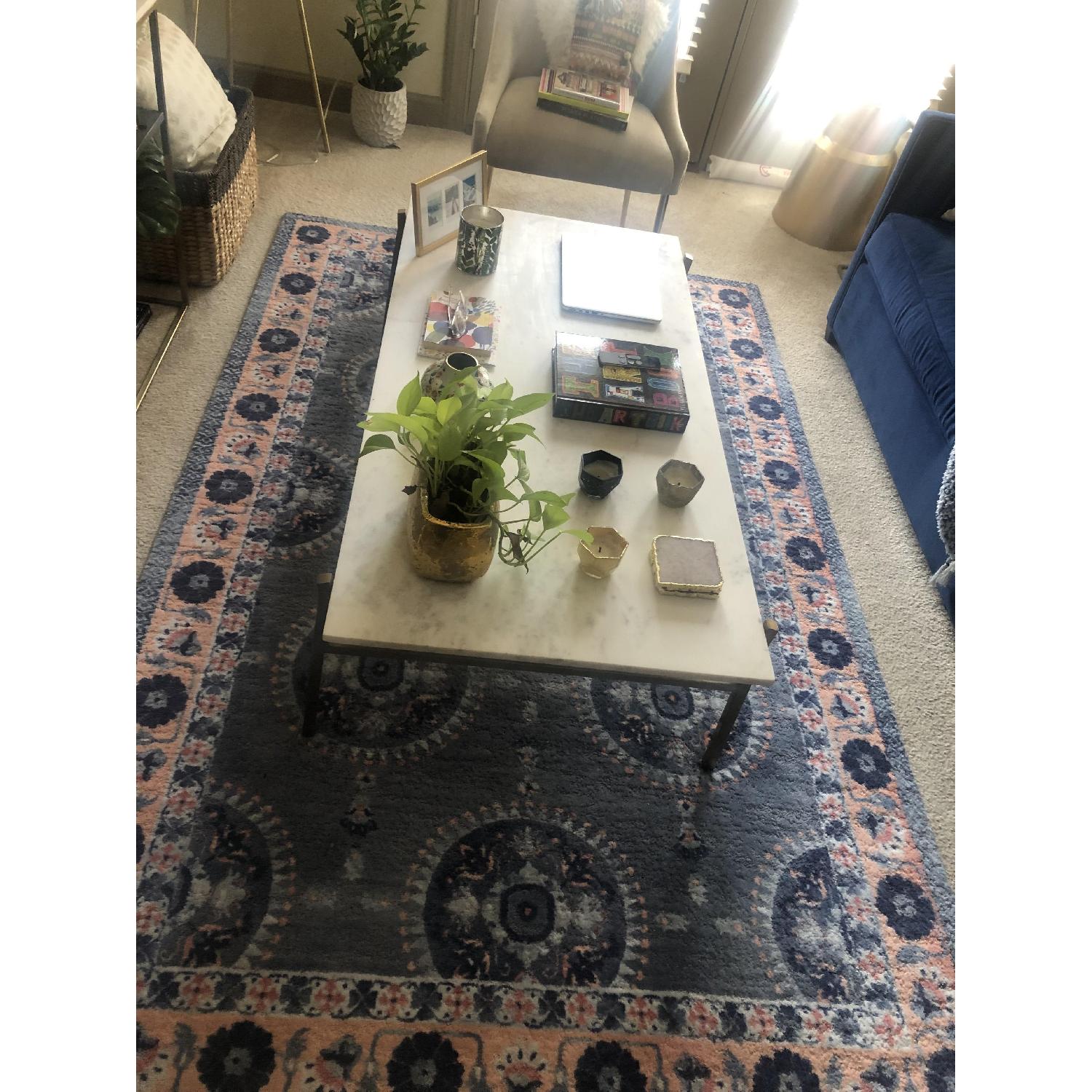 CB2 Large Slab Marble Coffee Table w/ Brass Base - image-3