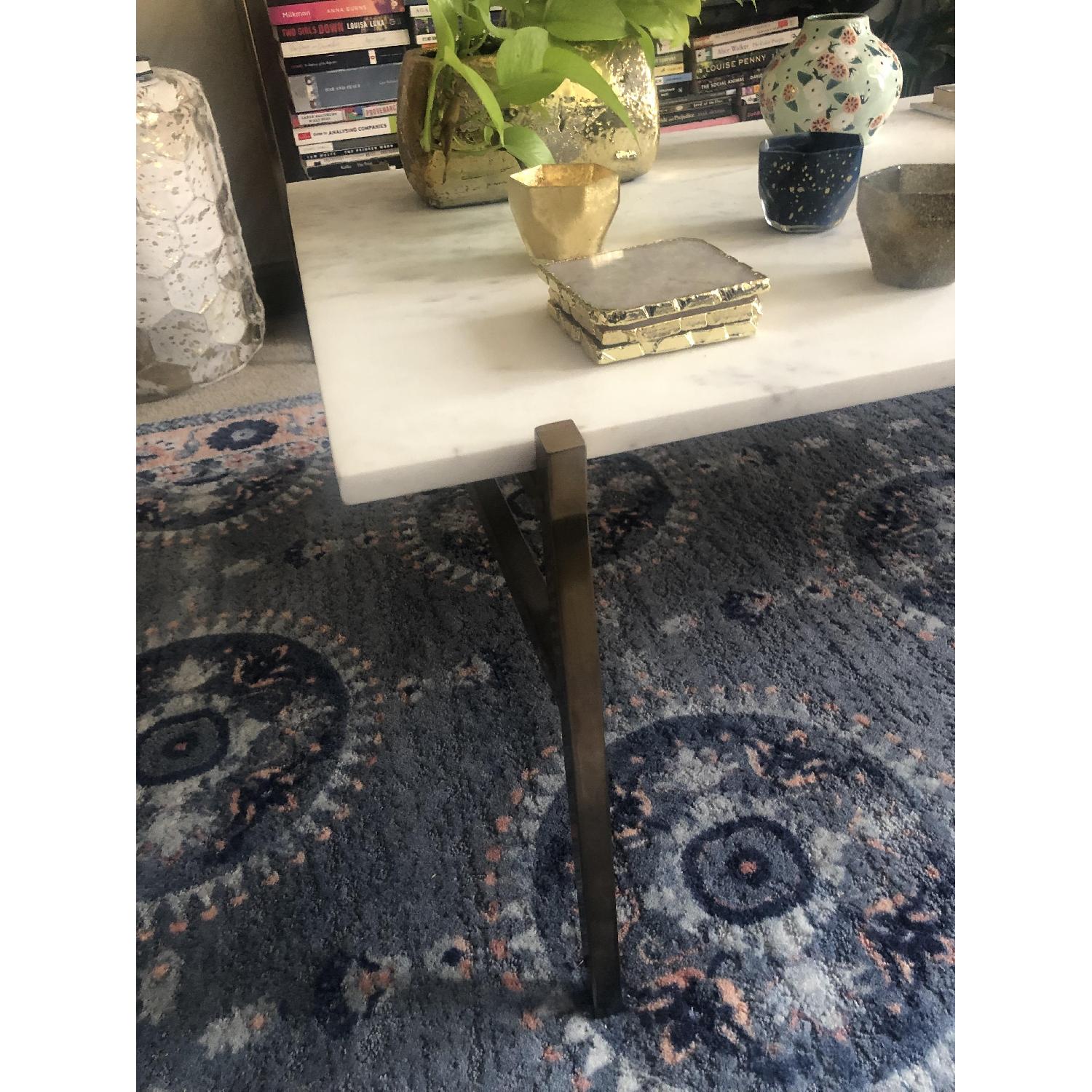 CB2 Large Slab Marble Coffee Table w/ Brass Base - image-4