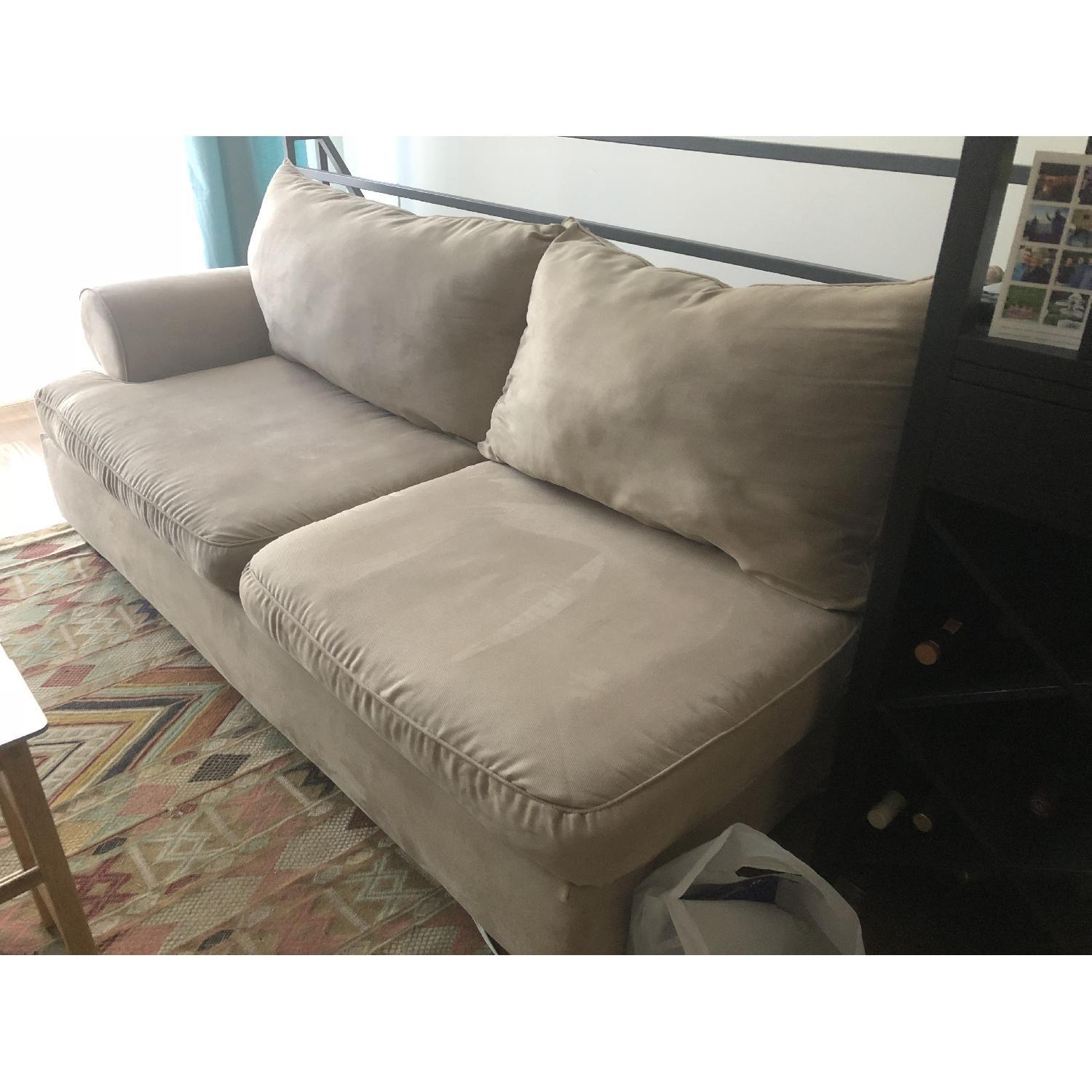 Raymour & Flanigan Tan Microfiber Sectional Sofa - image-1