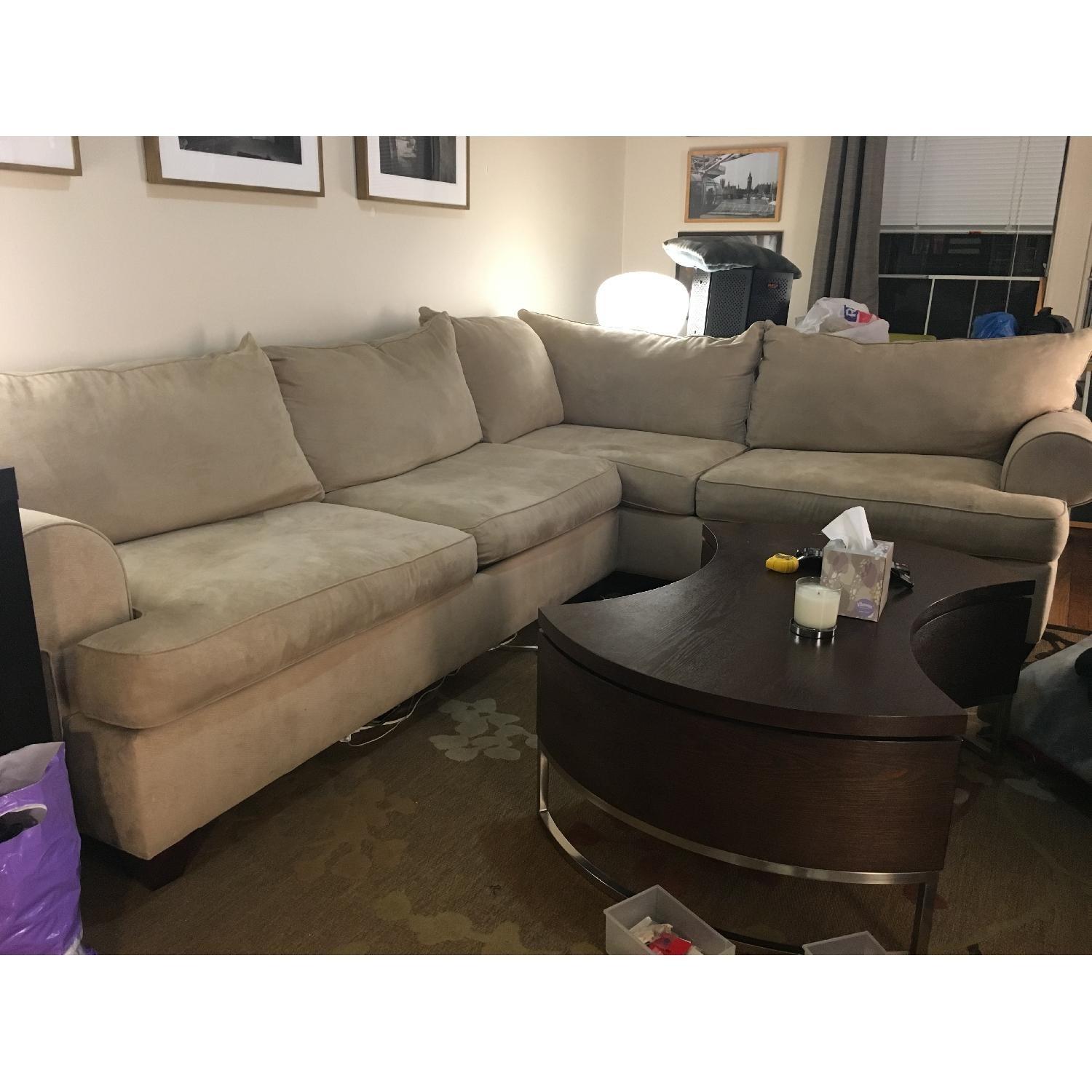 Raymour & Flanigan Tan Microfiber Sectional Sofa - image-2