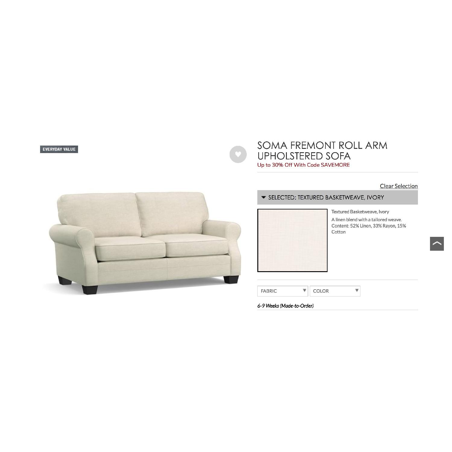 Pottery Barn Ivory Upholstered Two Seater Sofa - image-7