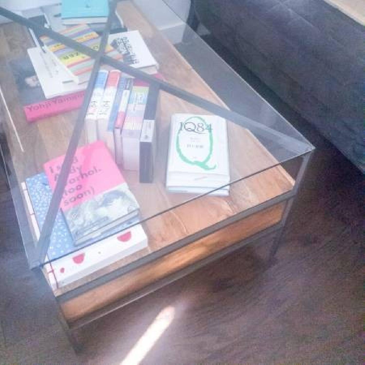 West Elm Organic Industrial Glass-Topped Rustic Storage Coffee Table - image-2