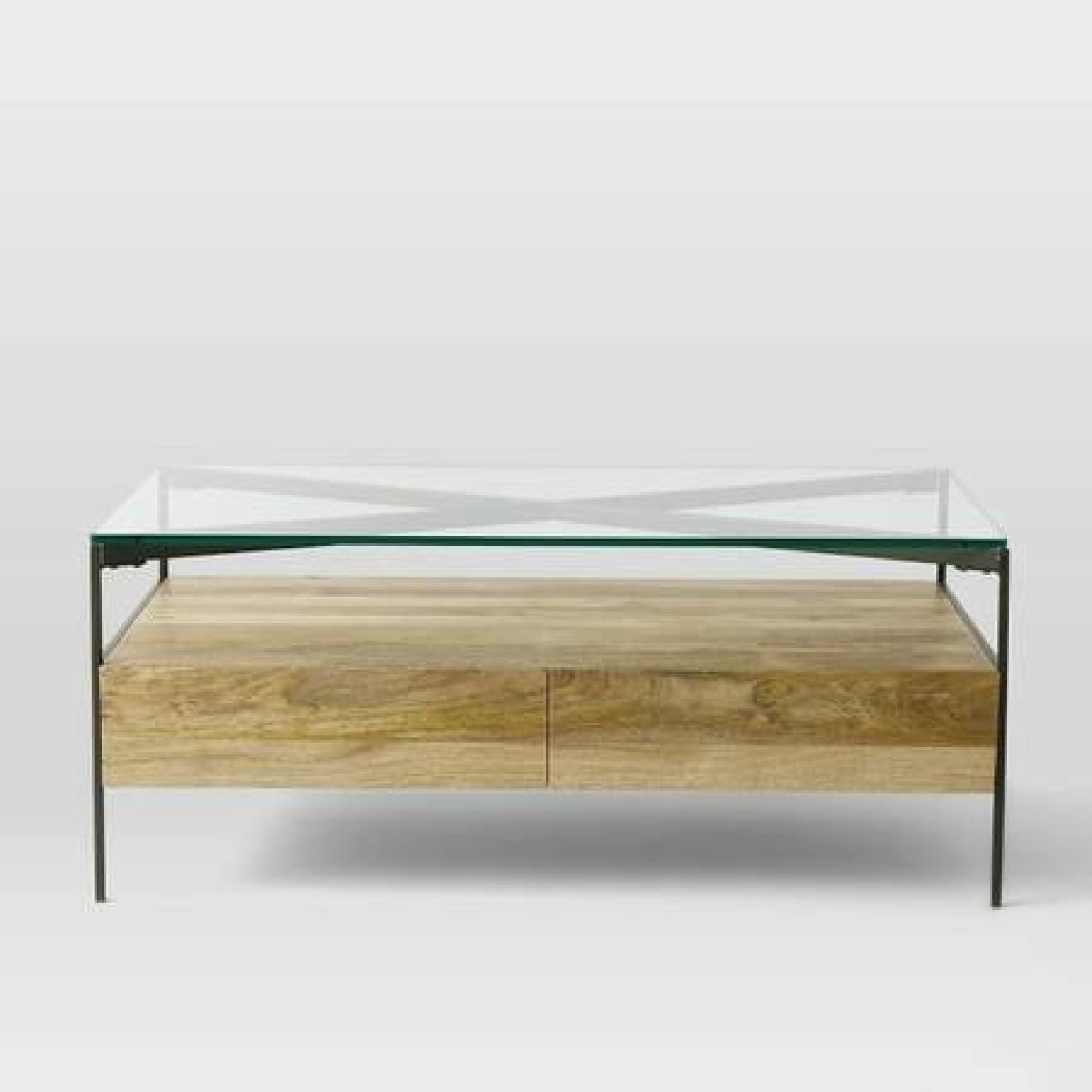 West Elm Organic Industrial Glass-Topped Rustic Storage Coffee Table - image-4