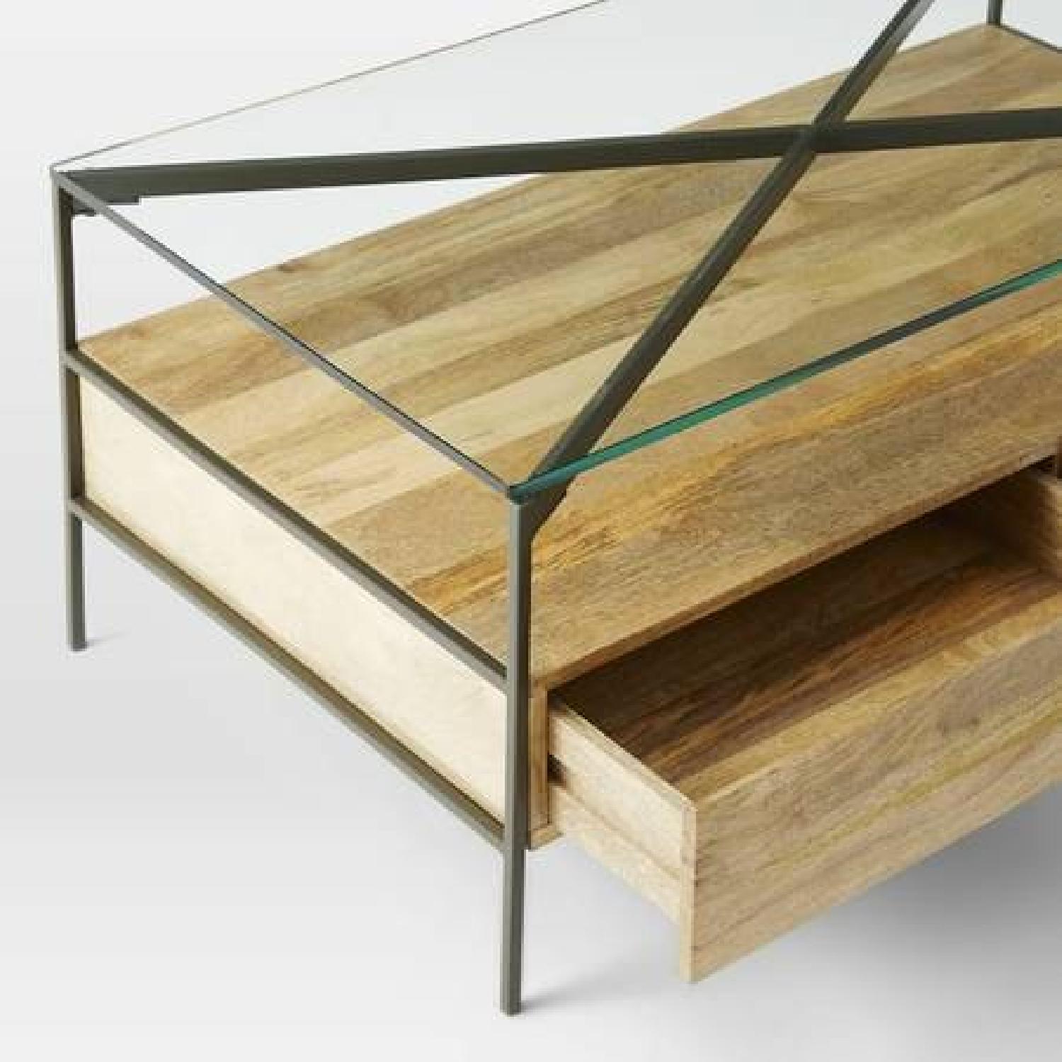 West Elm Organic Industrial Glass-Topped Rustic Storage Coffee Table - image-5