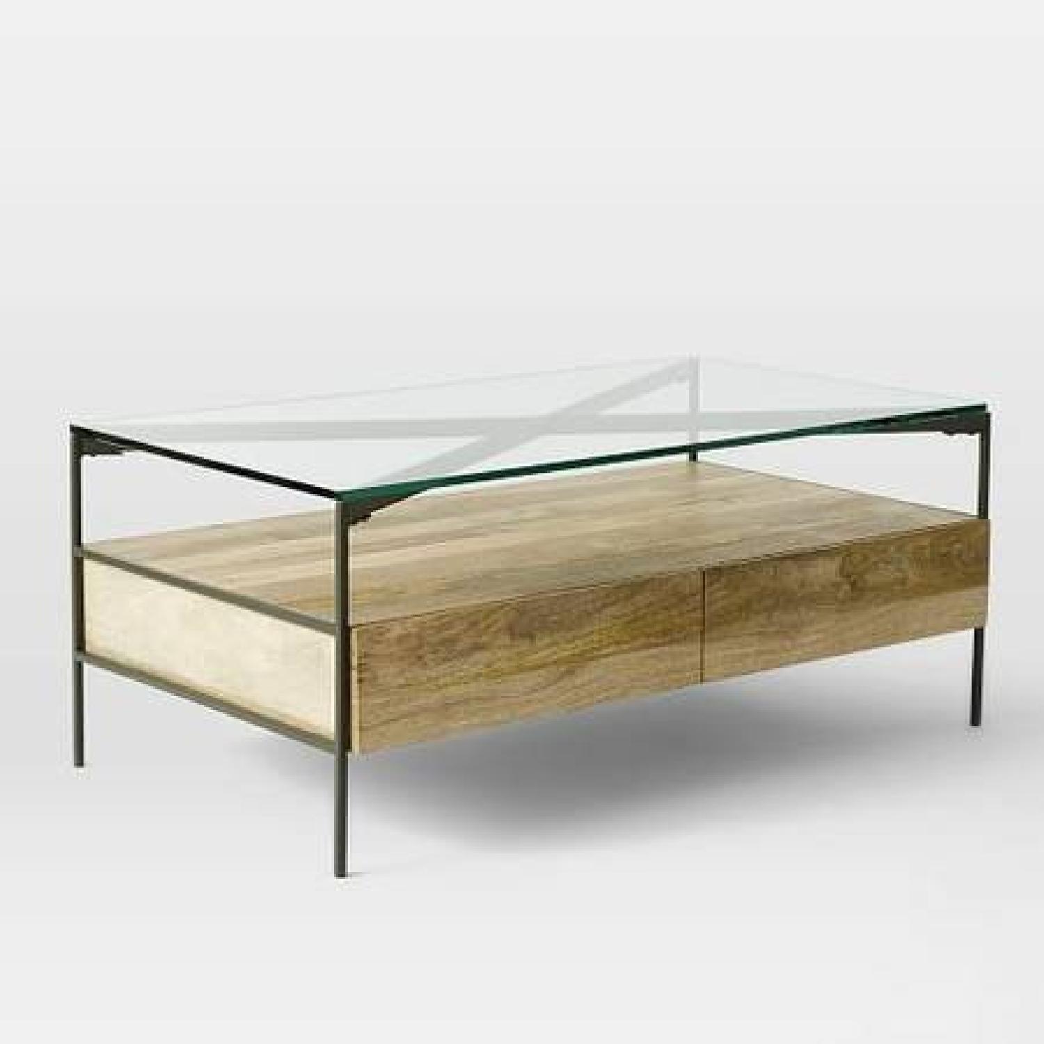 West Elm Organic Industrial Glass-Topped Rustic Storage Coffee Table - image-6