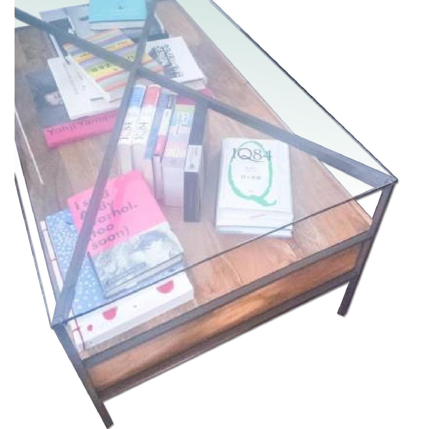 West Elm Organic Industrial Glass-Topped Rustic Storage Coffee Table - image-7