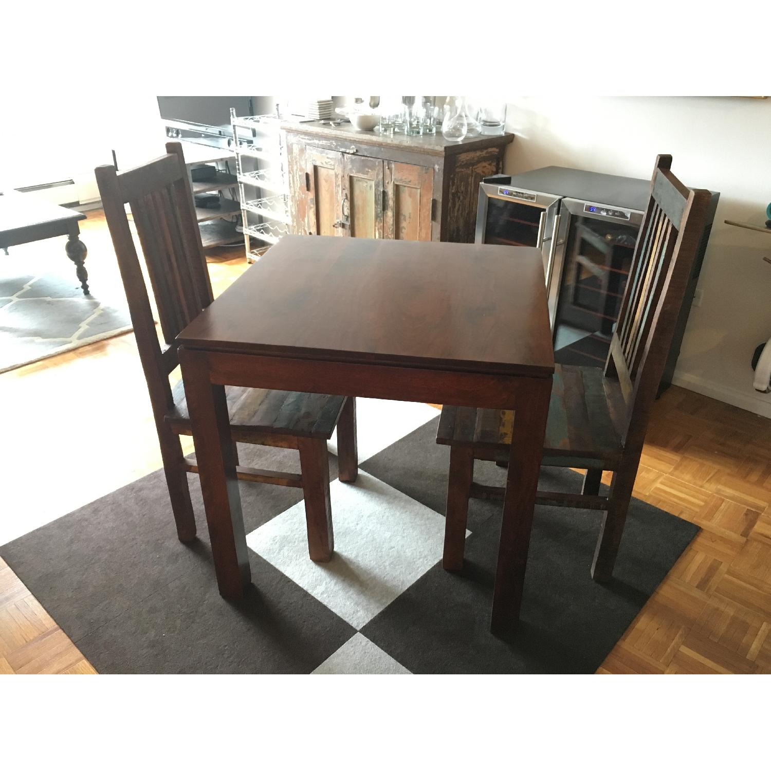 Antique Dark Wood Square Dining Table - image-2