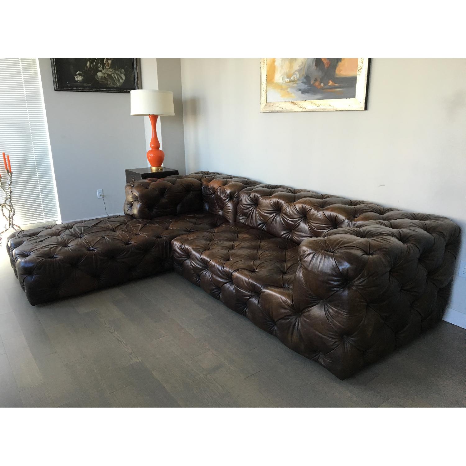 Restoration Hardware Brown Leather Sectional Couch AptDeco
