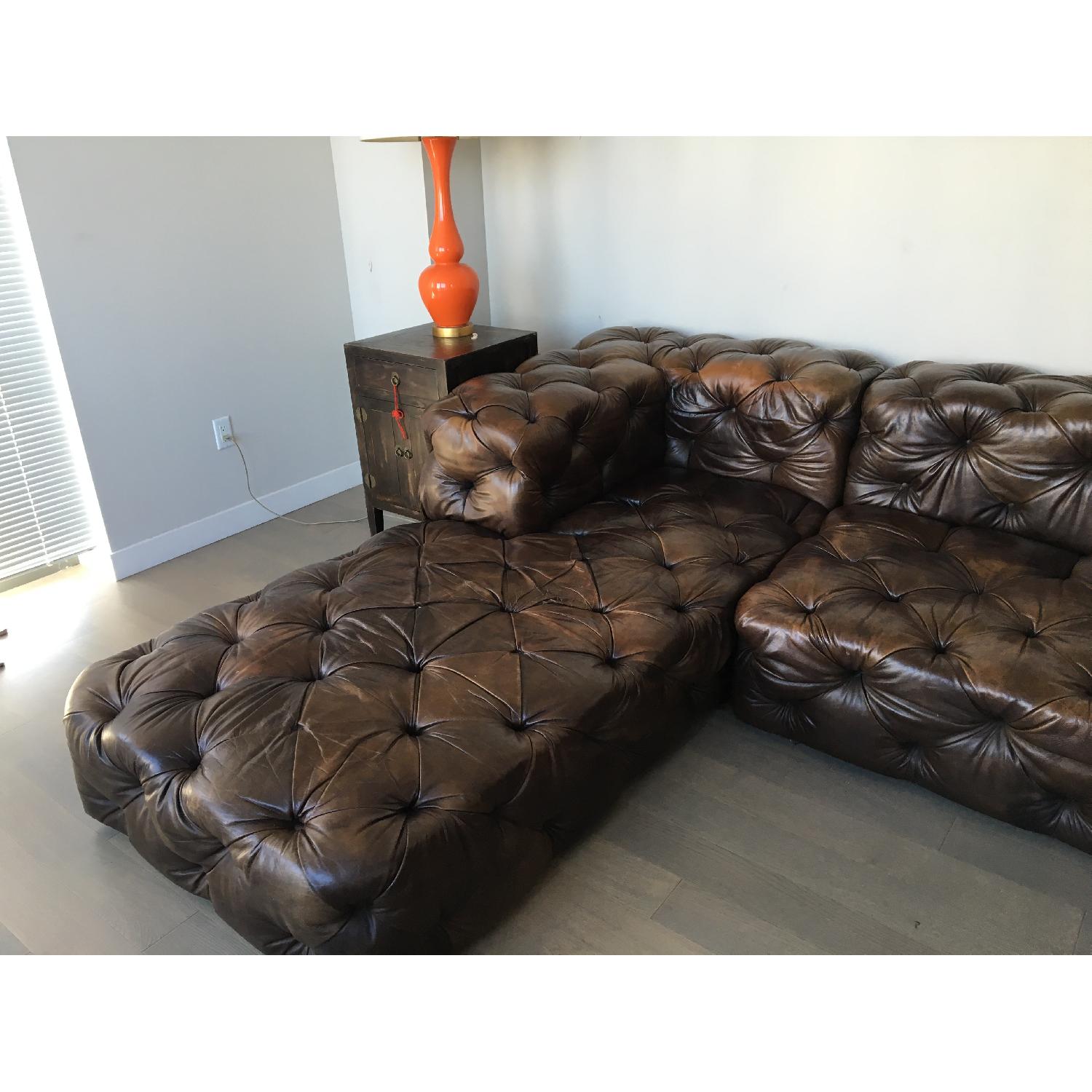 Restoration Hardware Brown Leather Sectional Couch AptDeco