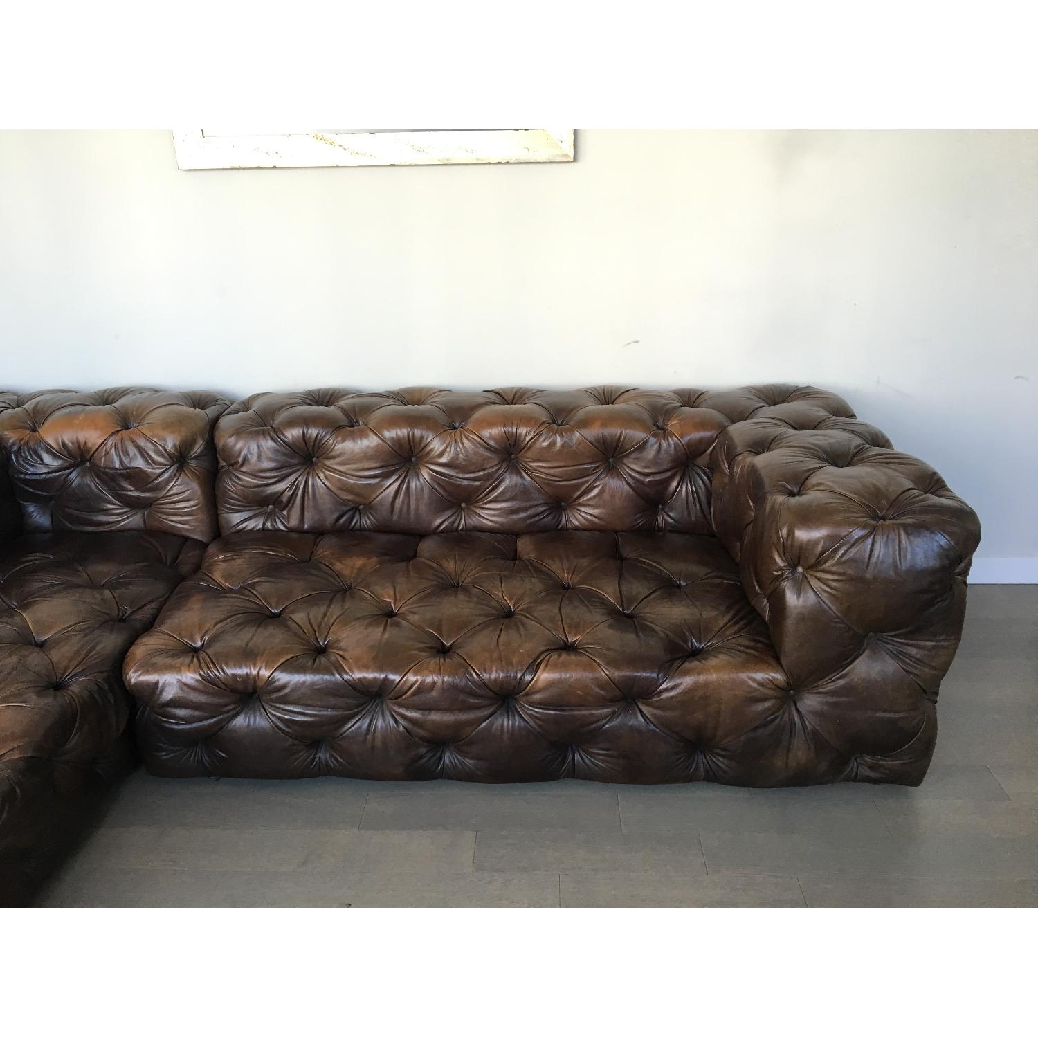 Restoration Hardware Brown Leather Sectional Couch AptDeco