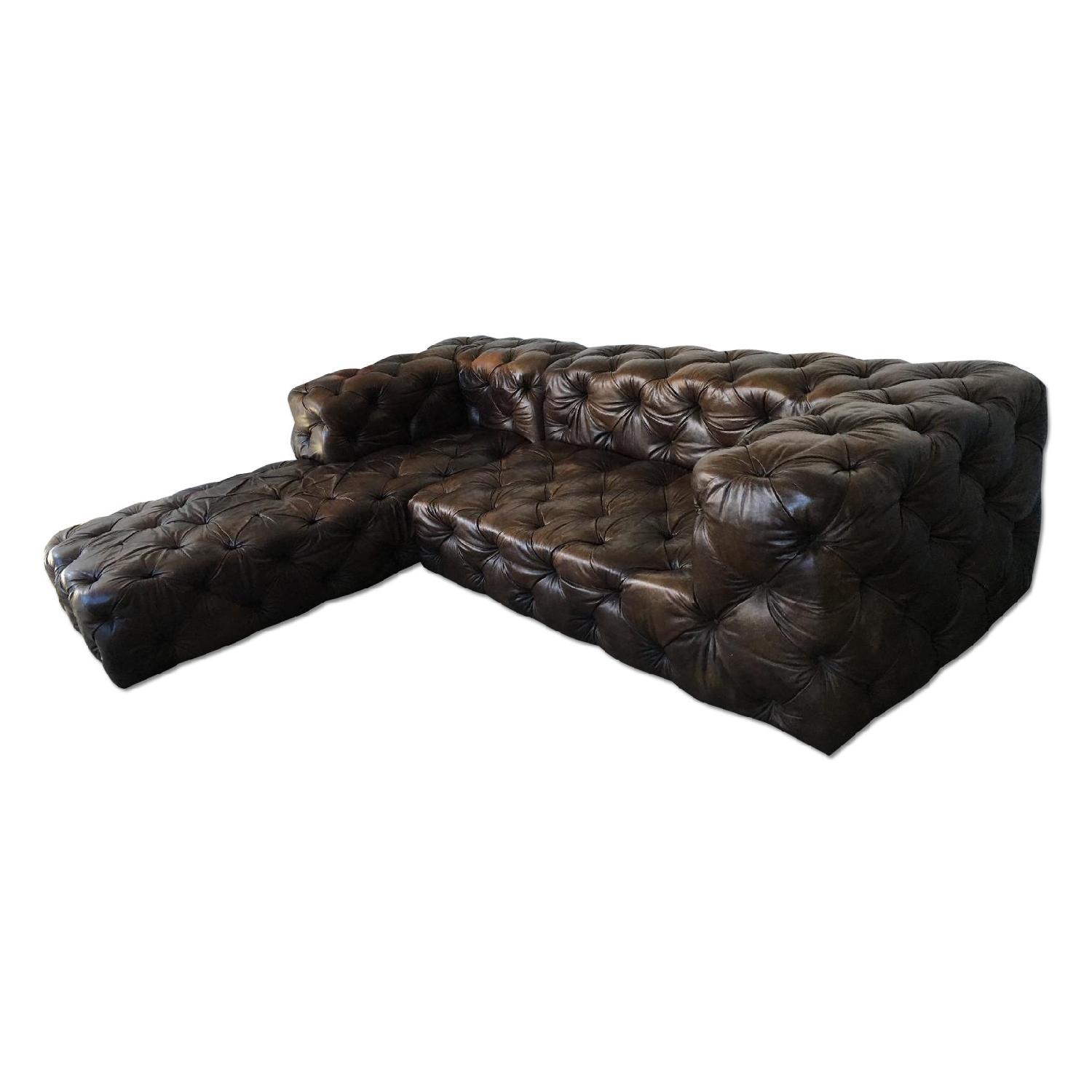 Restoration Hardware Brown Leather Sectional Couch AptDeco