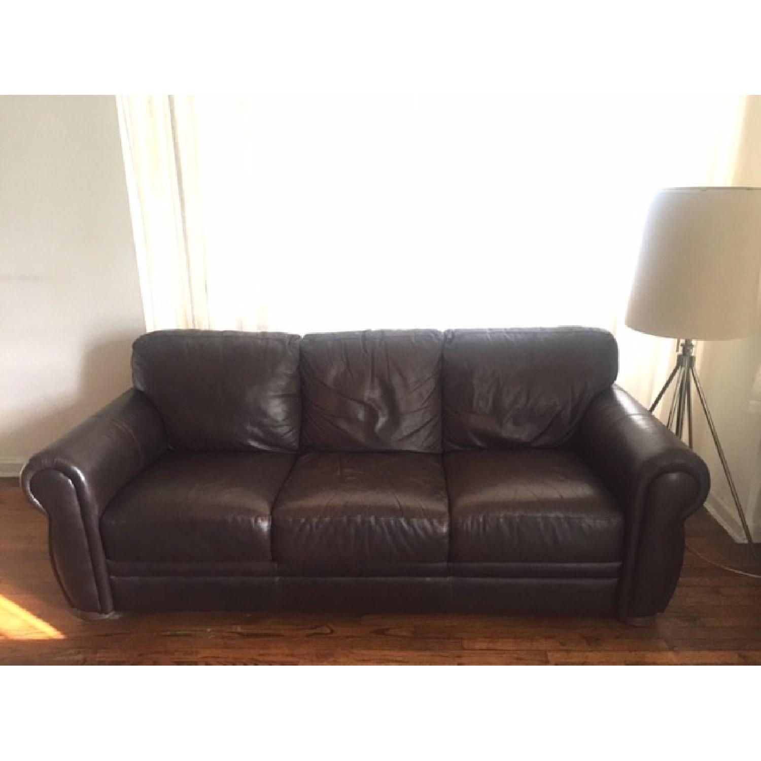 Raymour & Flanigan Marsala Leather Sofa - image-1