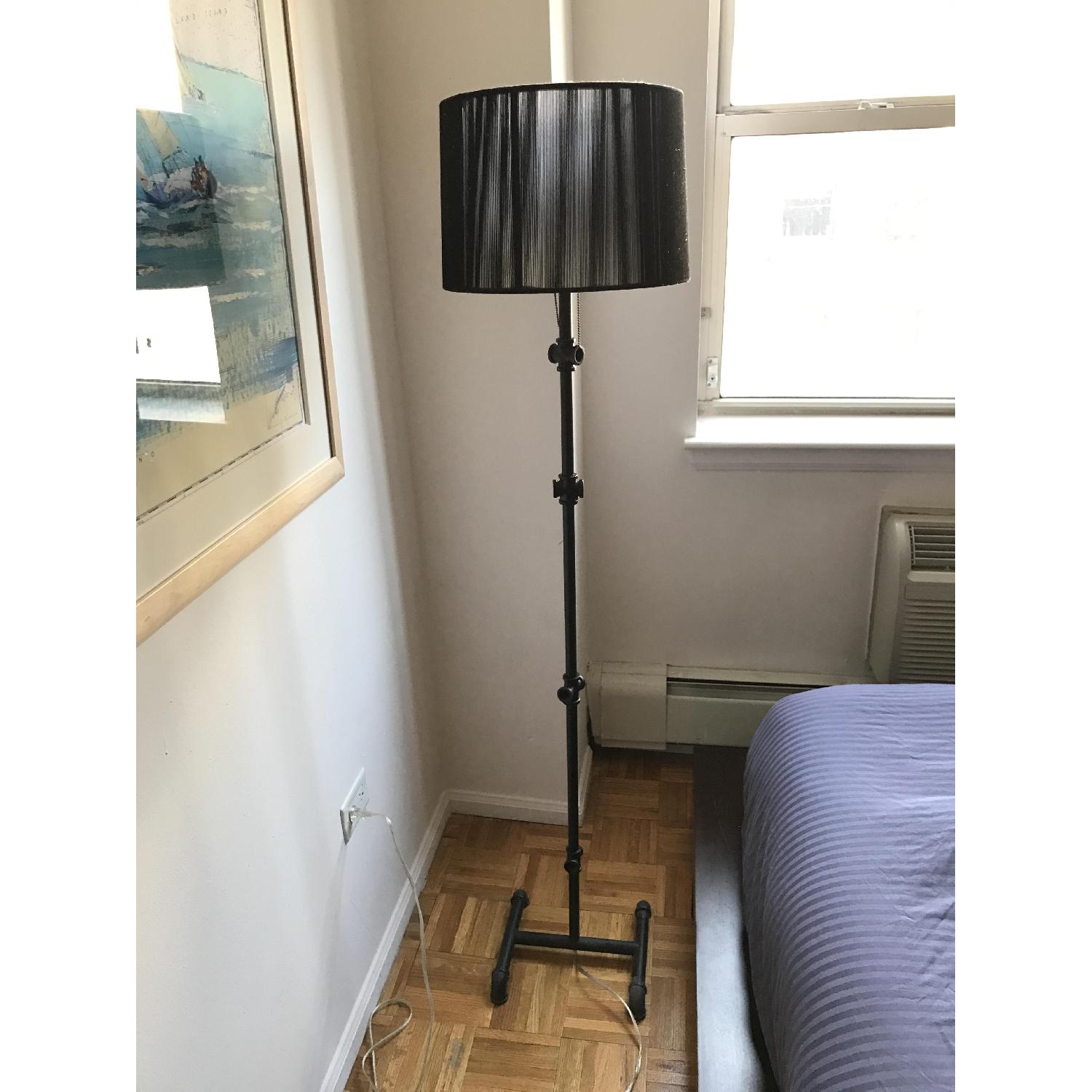 Iron Industrial Pipe Floor Lamp w/ Black Multi-String Shade - image-1