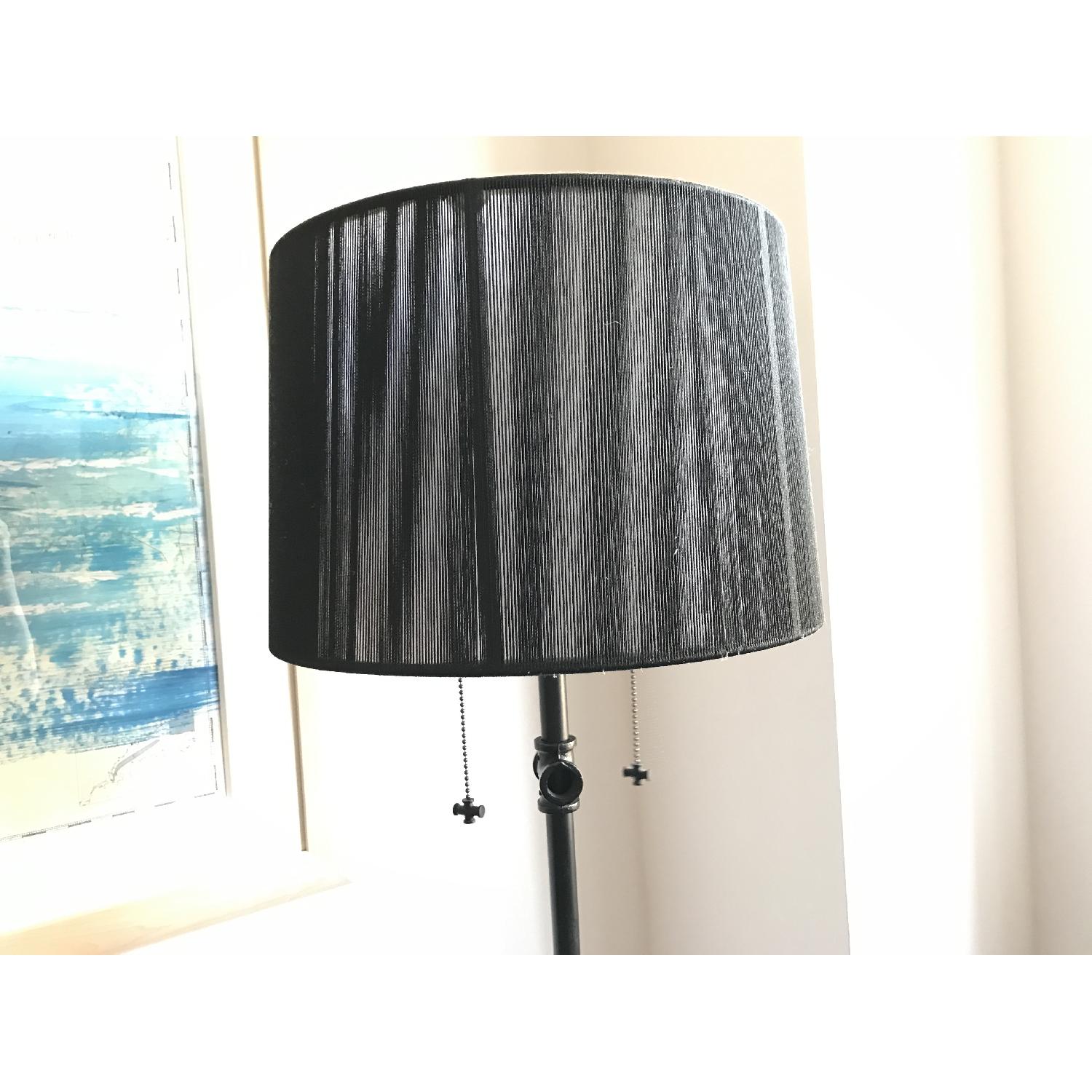 Iron Industrial Pipe Floor Lamp w/ Black Multi-String Shade - image-2