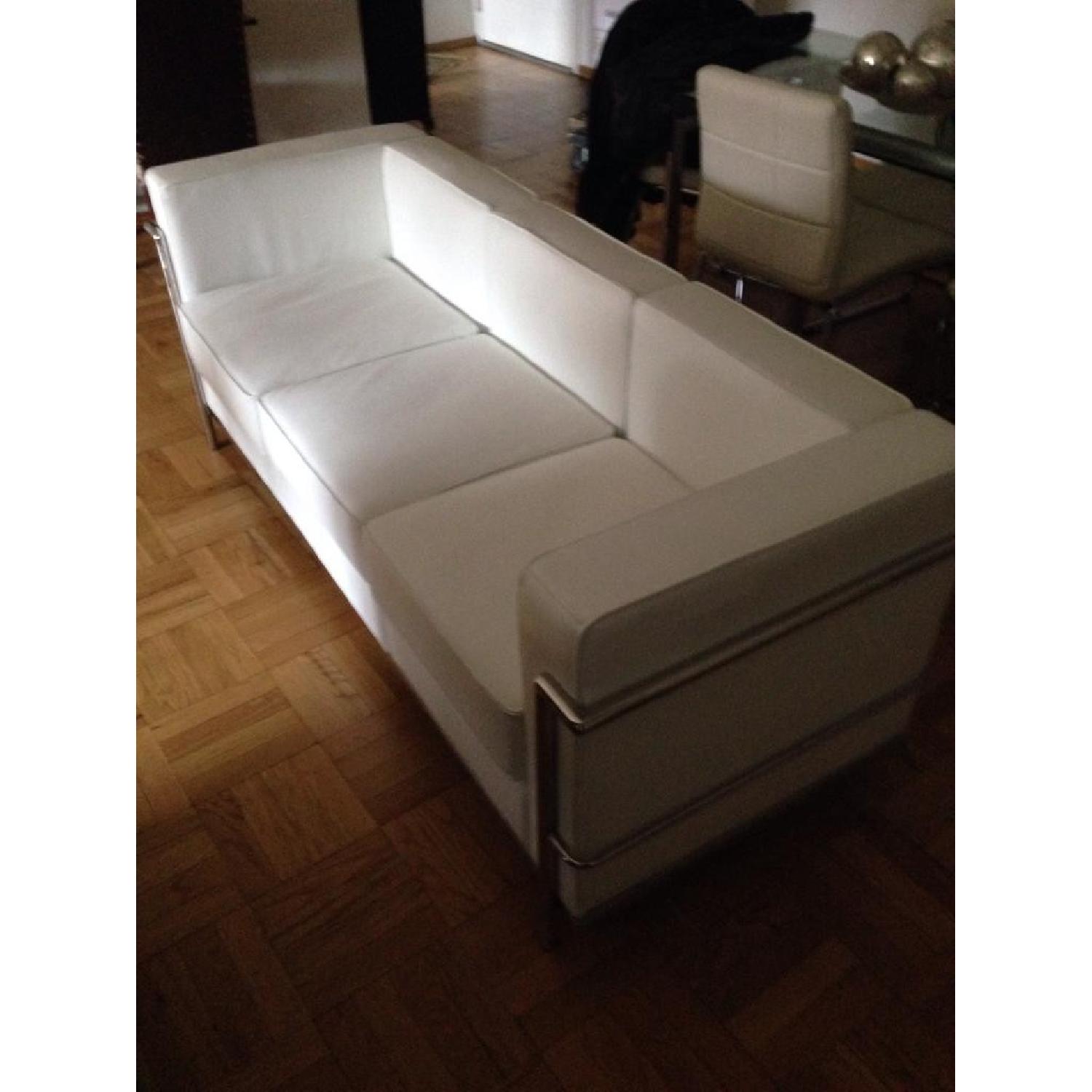 MidCentury Style White Leather Sofa AptDeco