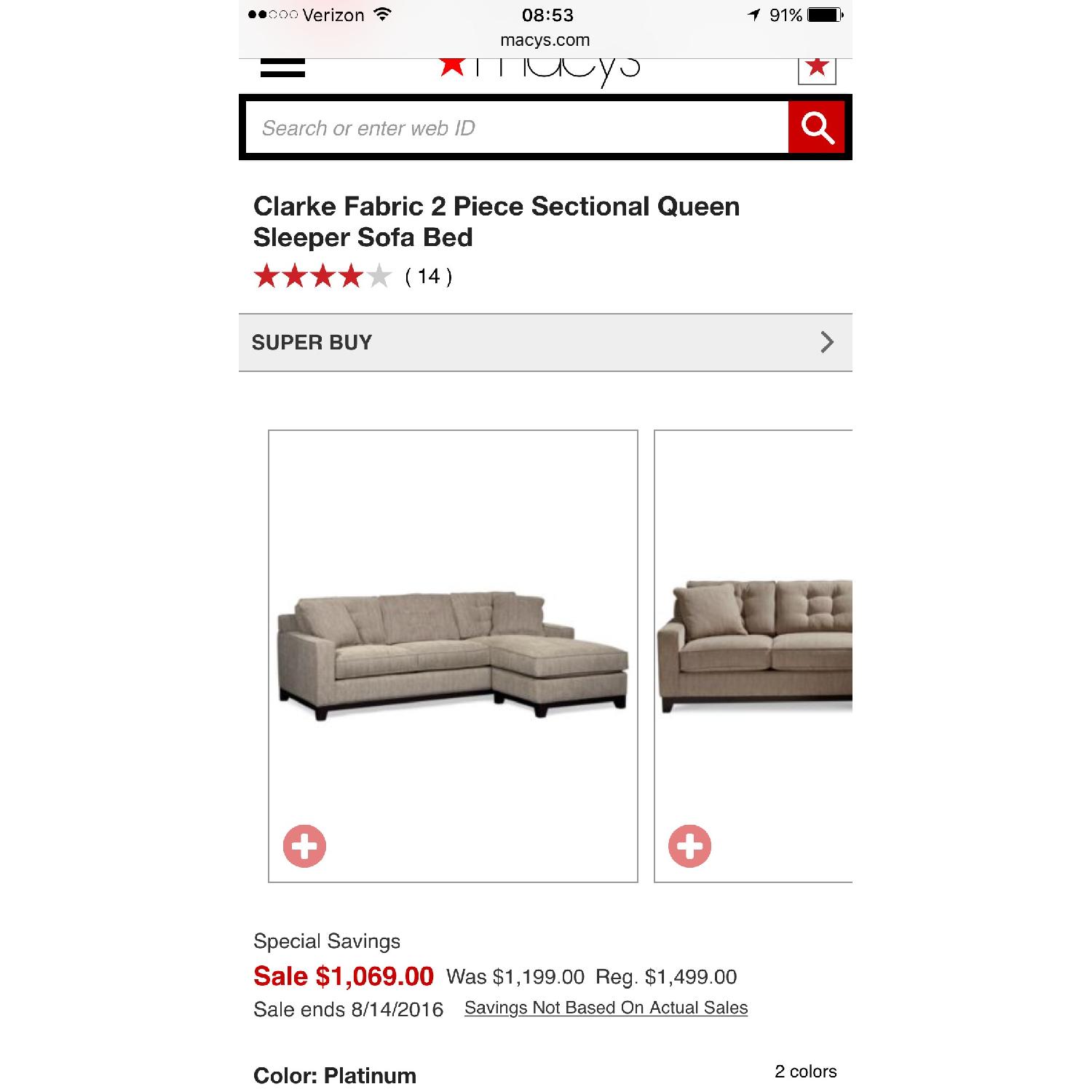 Macy's Clarke Fabric 2-Piece Sectional Queen Sleeper Sofa - image-2