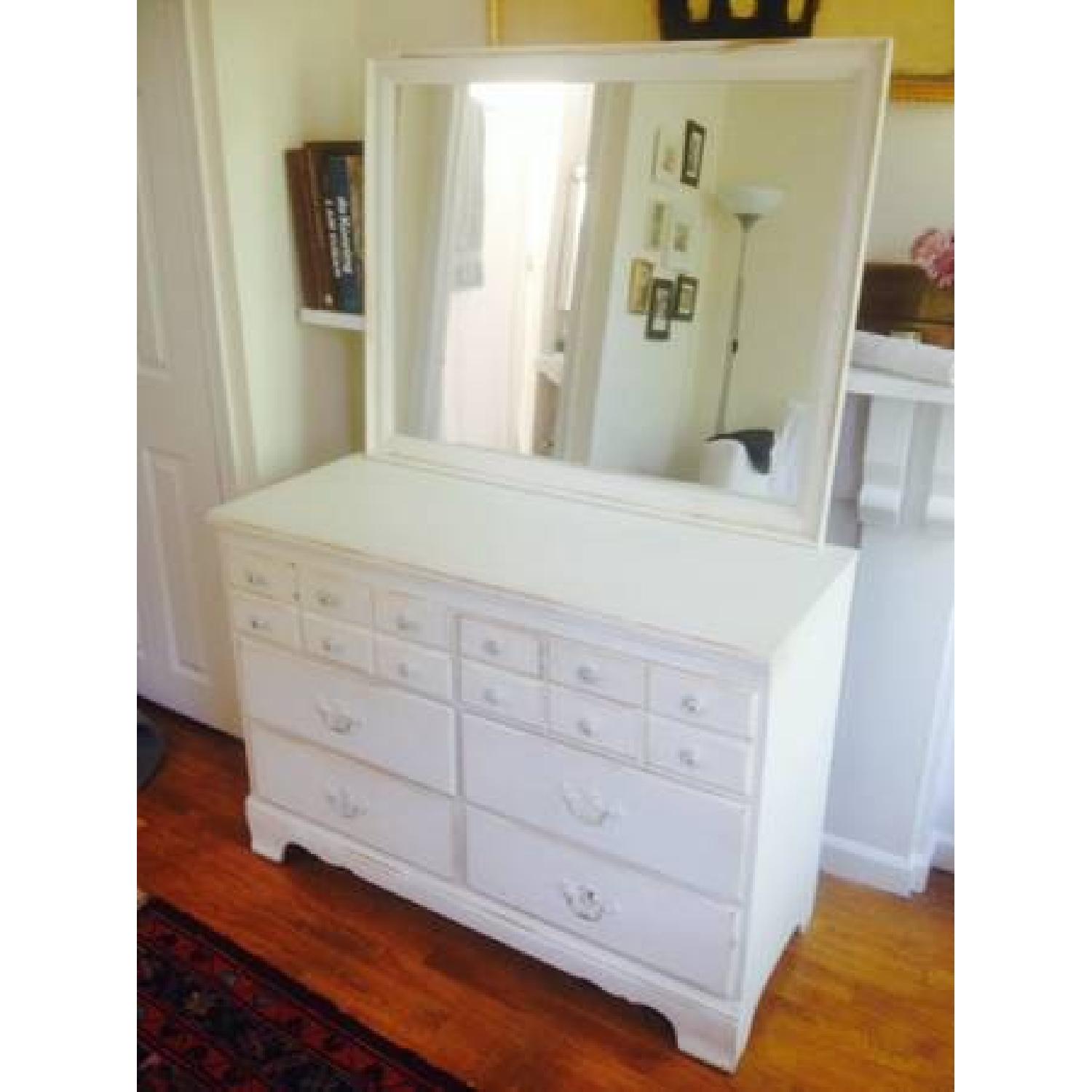White Shabby Chic Antique Dresser w/ Vanity - image-1