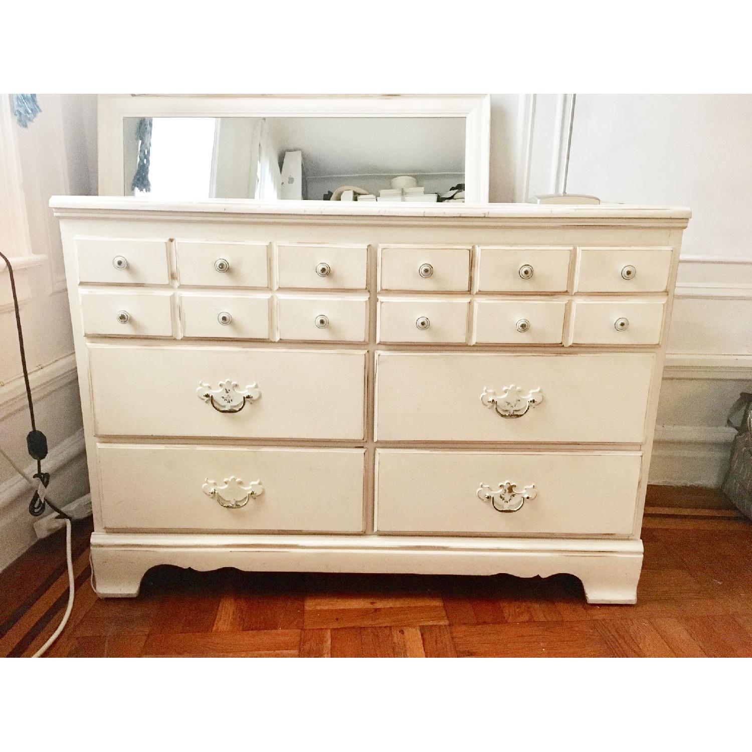 White Shabby Chic Antique Dresser w/ Vanity - image-3