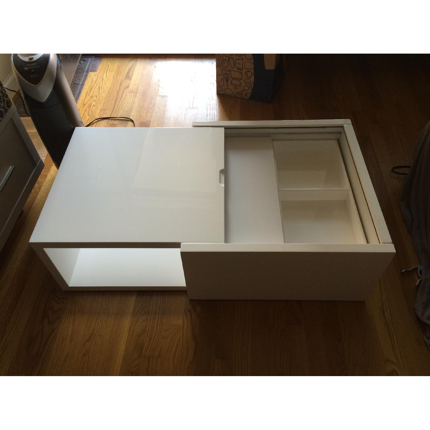 Modern White Coffee Table w/ Storage - image-1