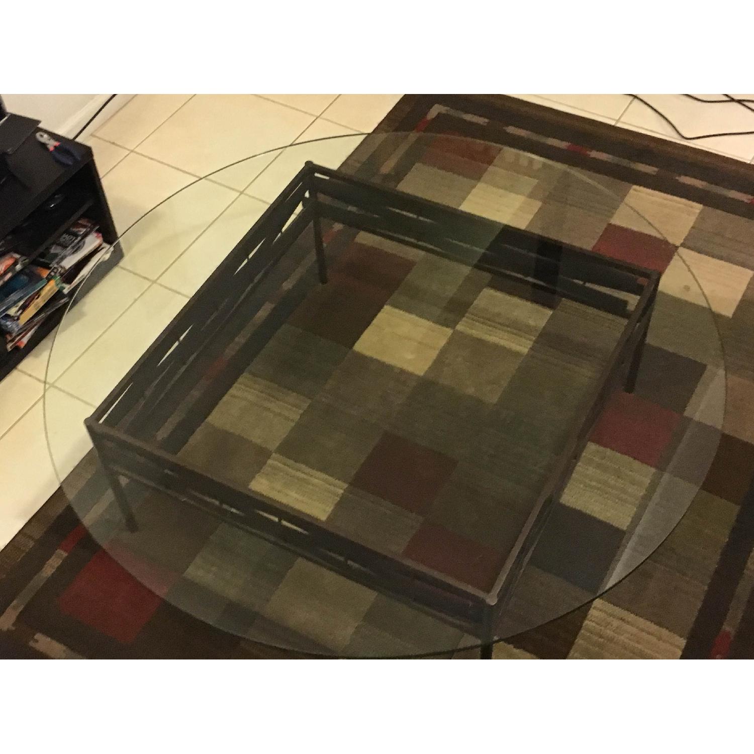 Heavy Glass Coffee Table w/ Wicker Base AptDeco