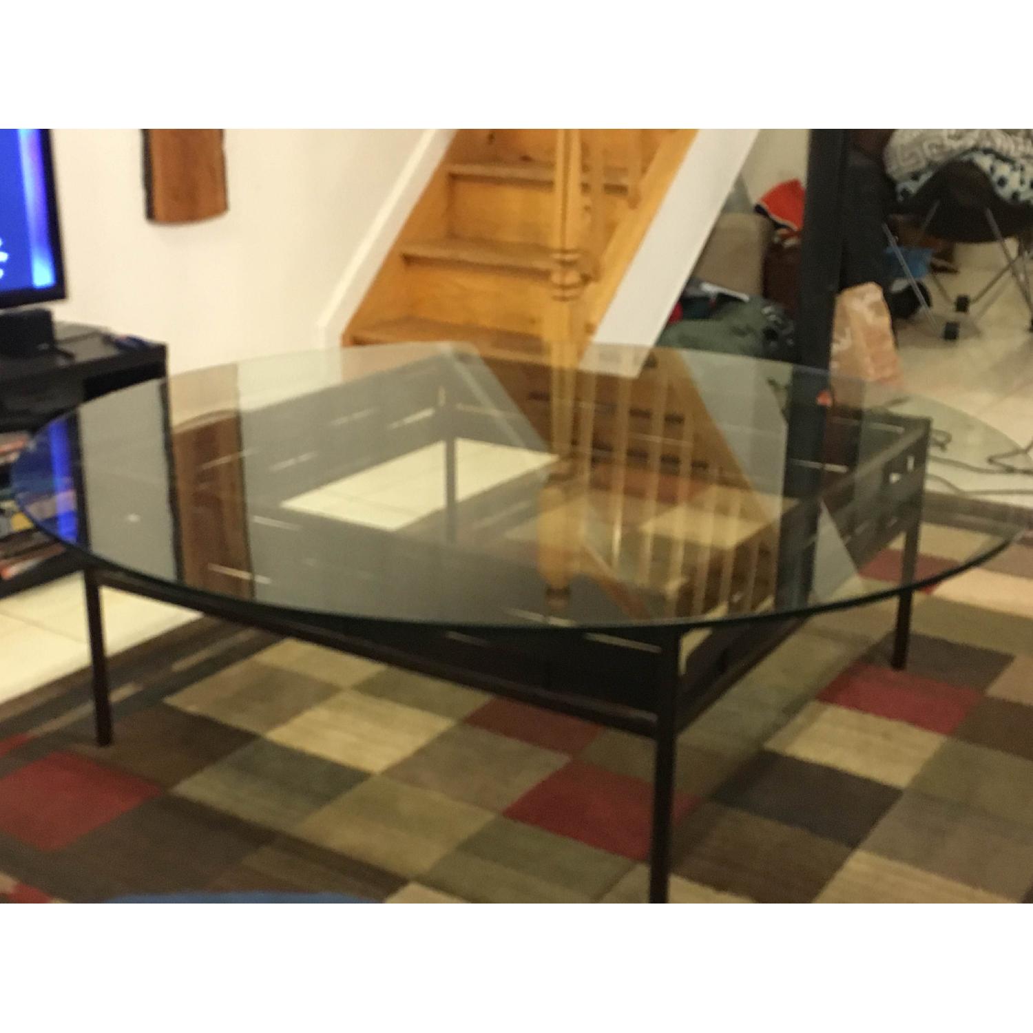 Heavy Glass Coffee Table w/ Wicker Base - image-3