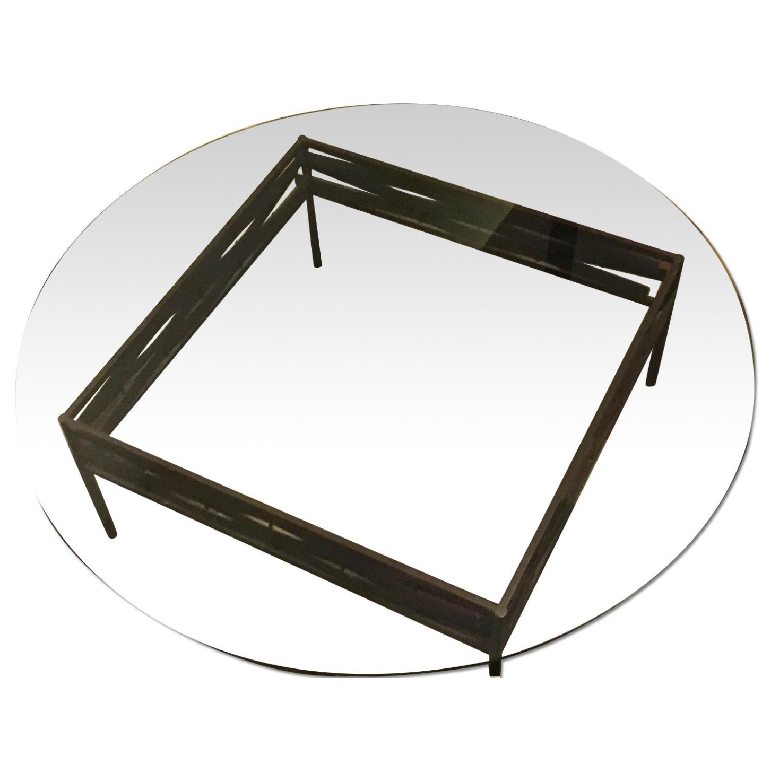 Heavy Glass Coffee Table w/ Wicker Base - image-0