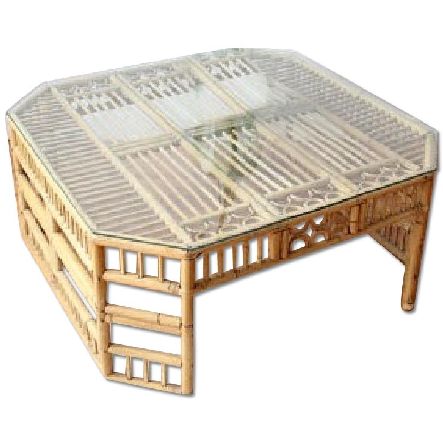 Vintage Bamboo Octagonal Chippendale Coffee Table - image-0