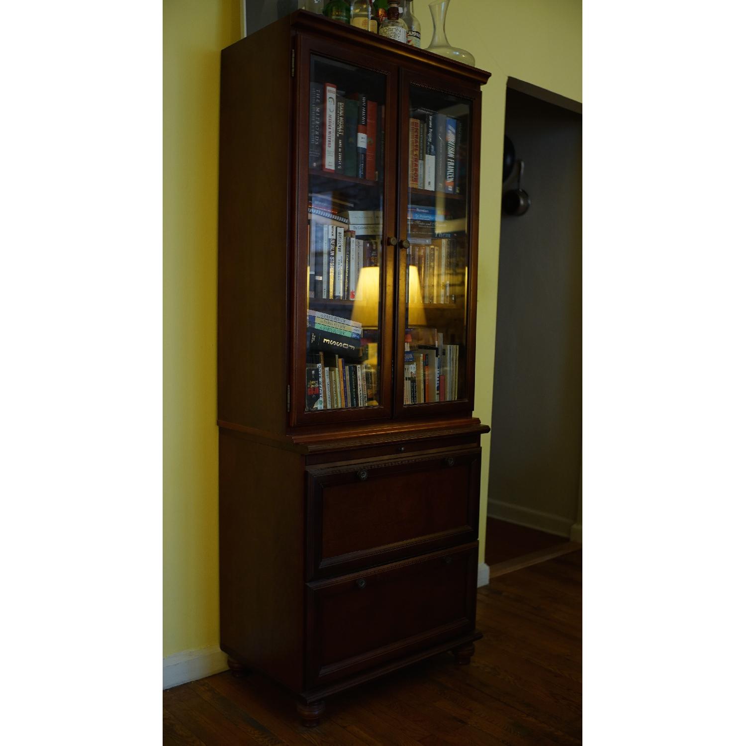 Dark Cherry Wood Bookcase w/ Matching Filing Cabinet Base - image-1
