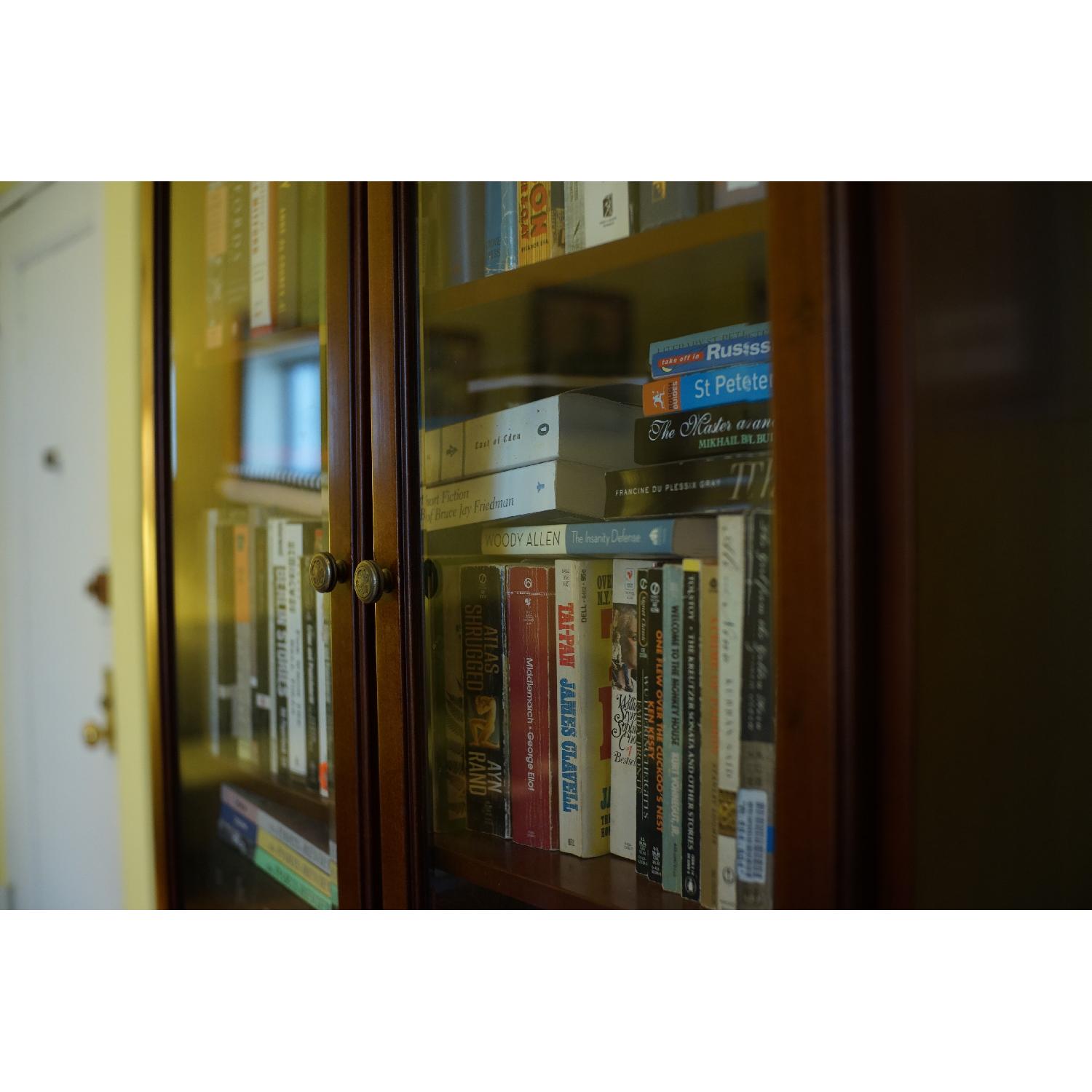 Dark Cherry Wood Bookcase w/ Matching Filing Cabinet Base - image-3